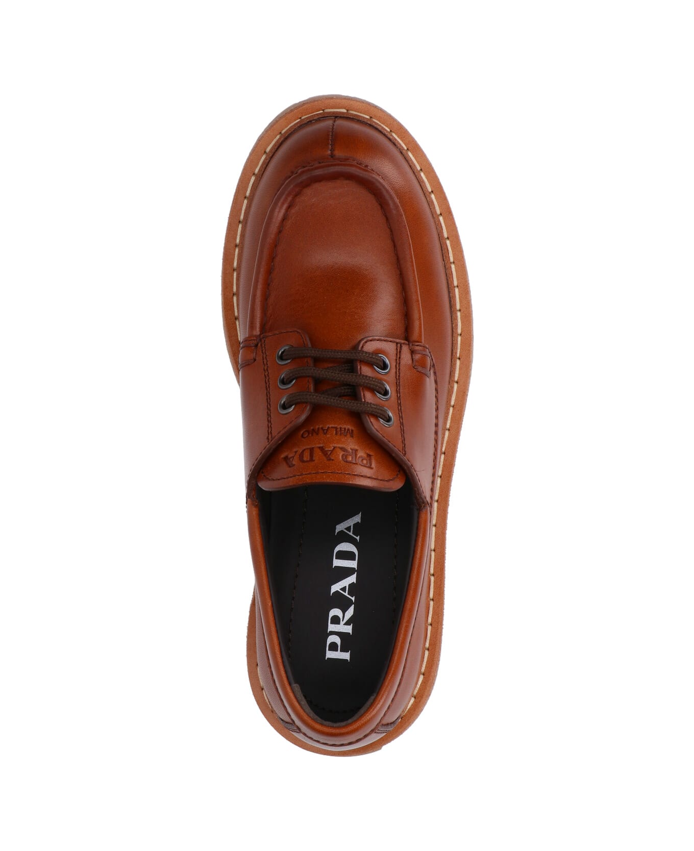 Prada Logo Loafers - Brown フラットシューズ