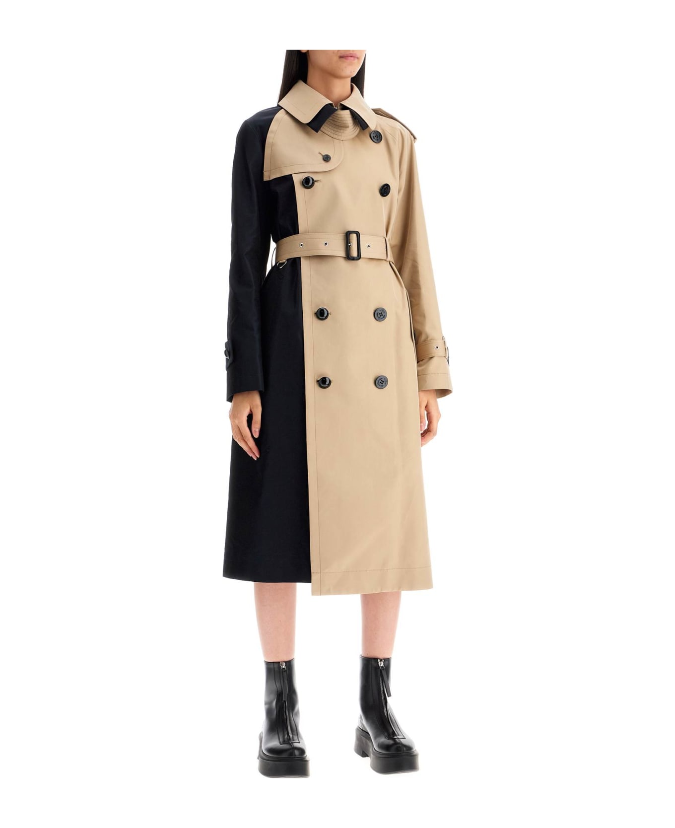 Sacai Gabardine Trench Coat - NAVY×BEIGE (Beige)