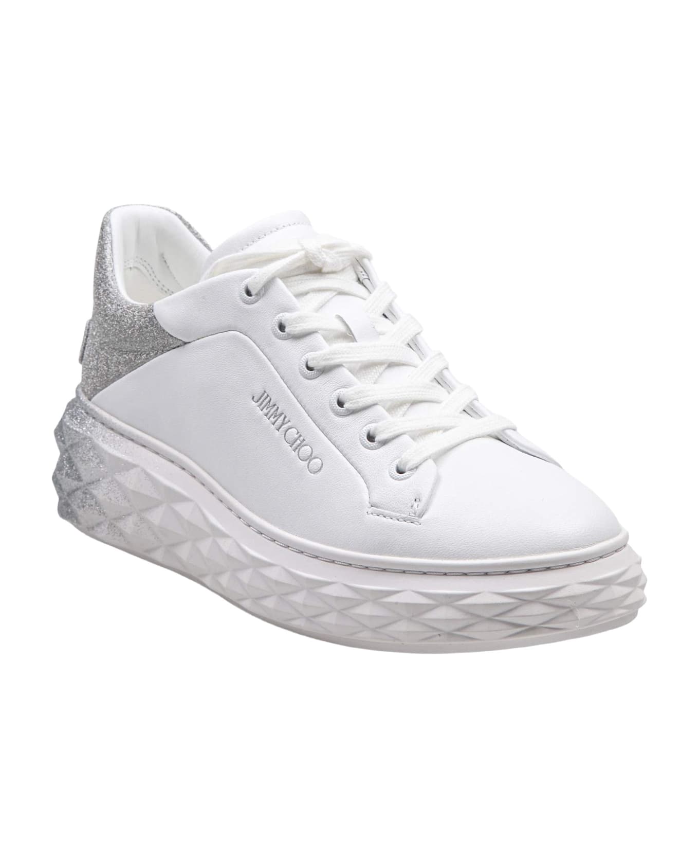 Jimmy Choo White Leather Sneakers With Glitter Degrade
 - White/Silver