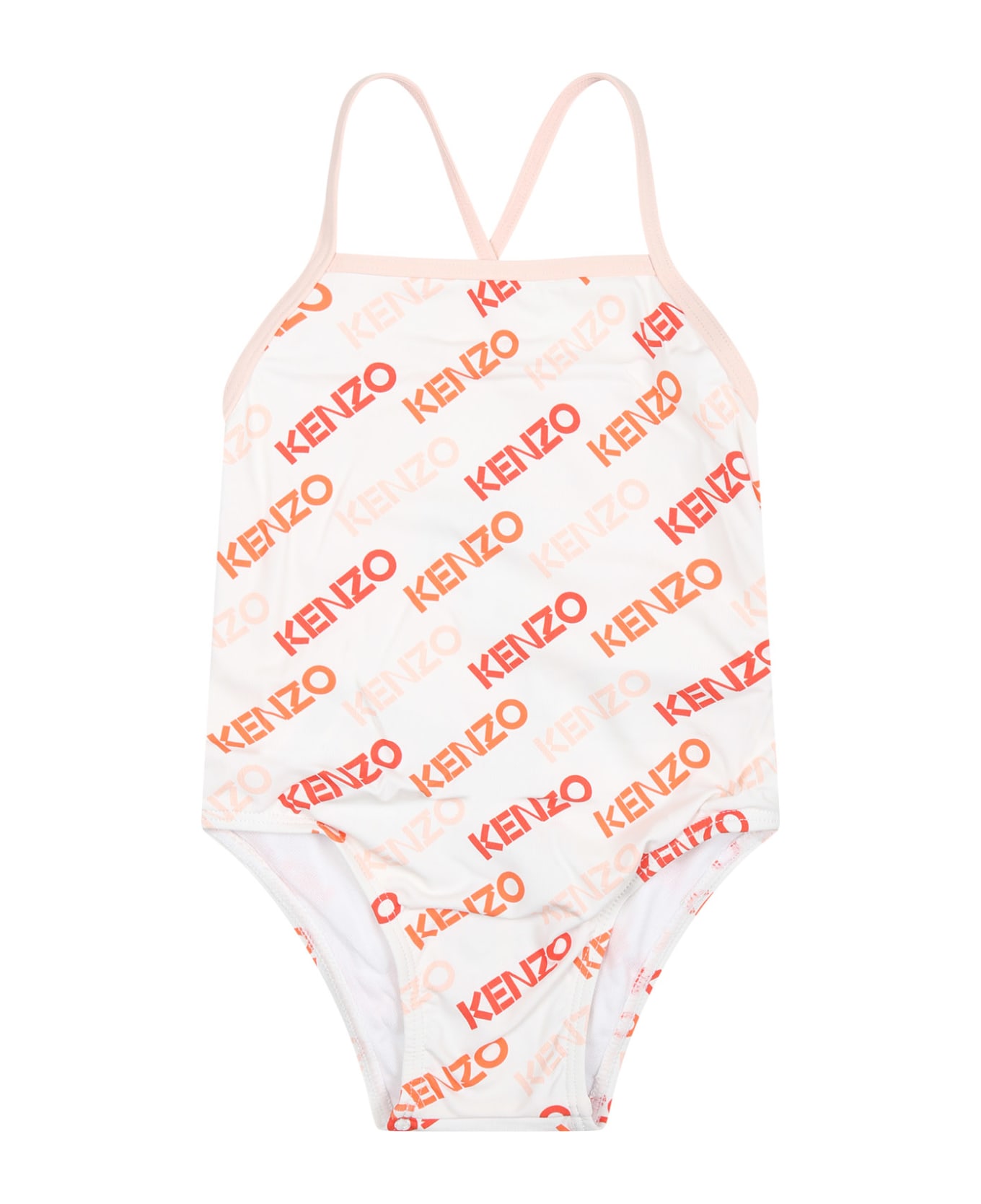 Kenzo Kids Swimsuit For Baby Girl With Logo - Bianco