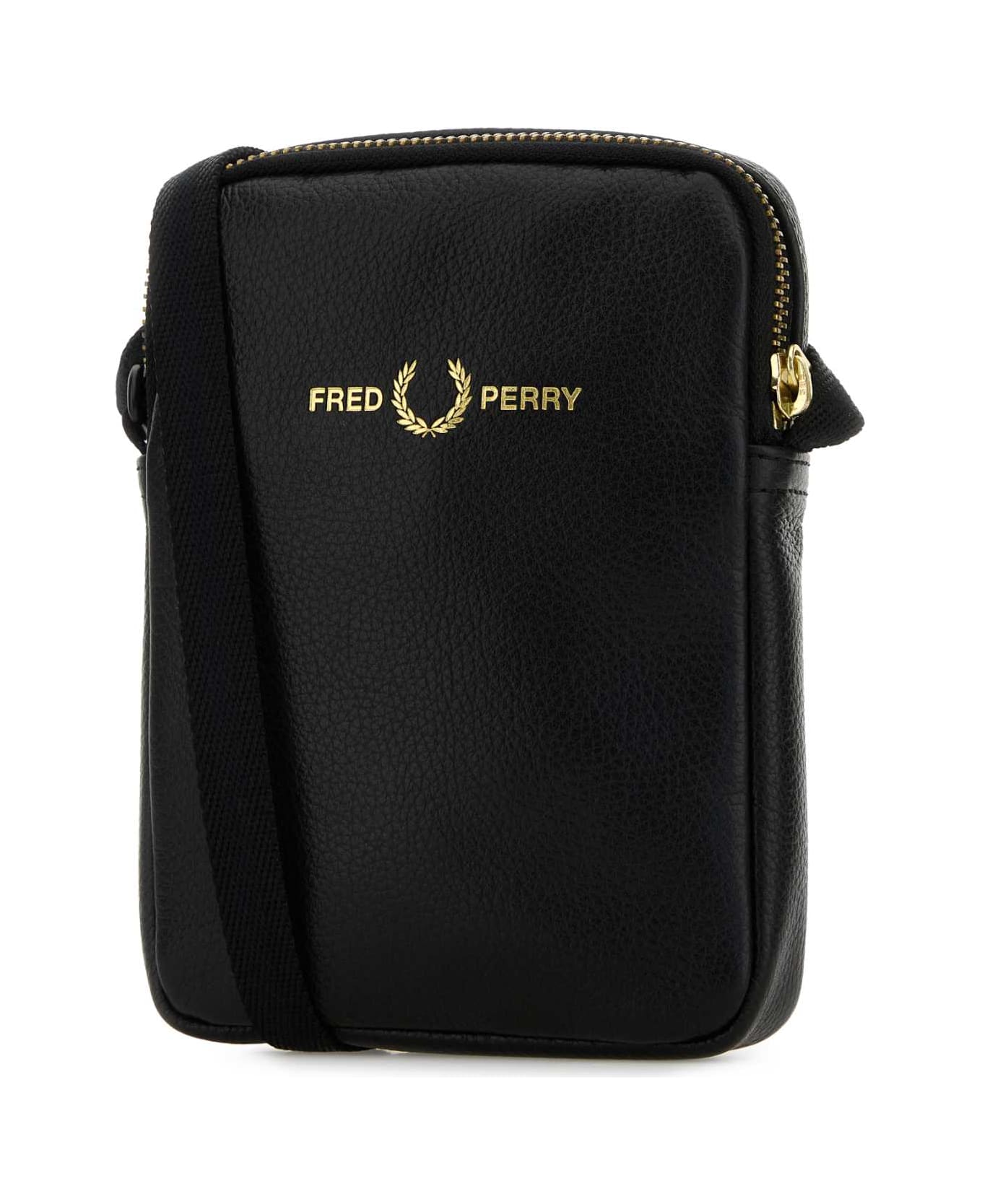 Fred Perry Black Leather Crossbody Bag - 102BLACK