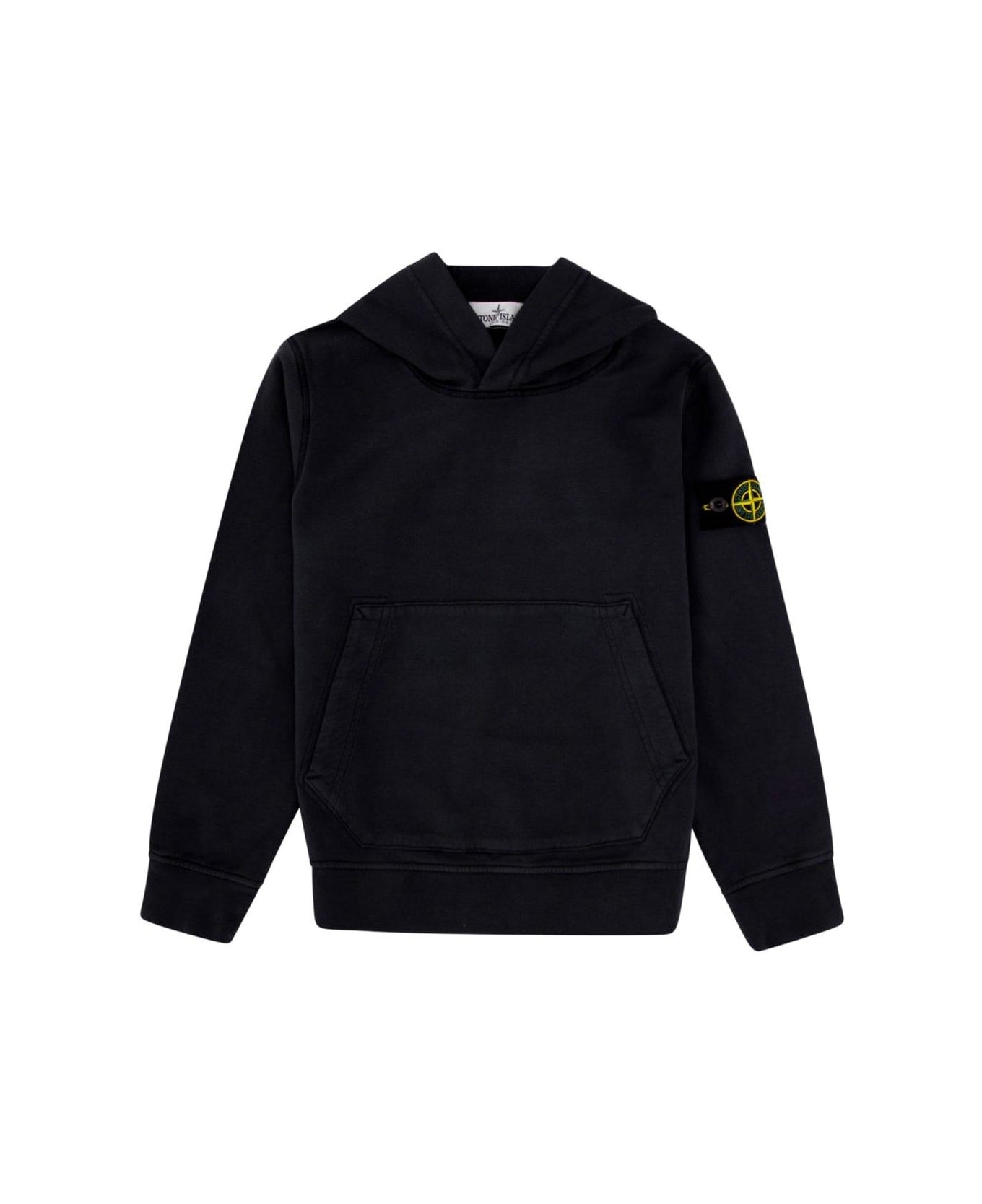 Stone Island Junior Compass-patch Long-sleeved Hoodie - Black