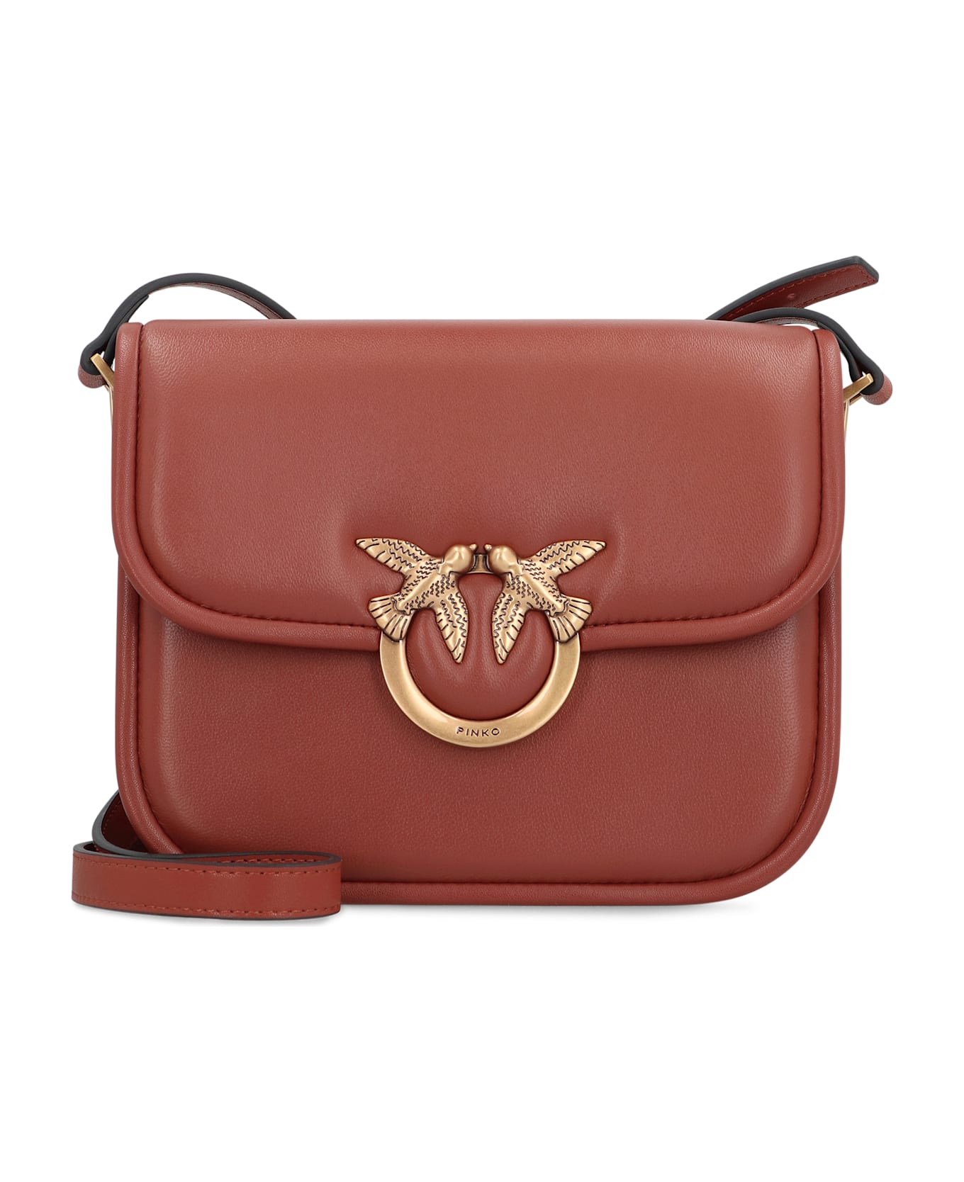 Pinko Love Box Fl Mini Leather Crossbody Bag - Saddle Brown