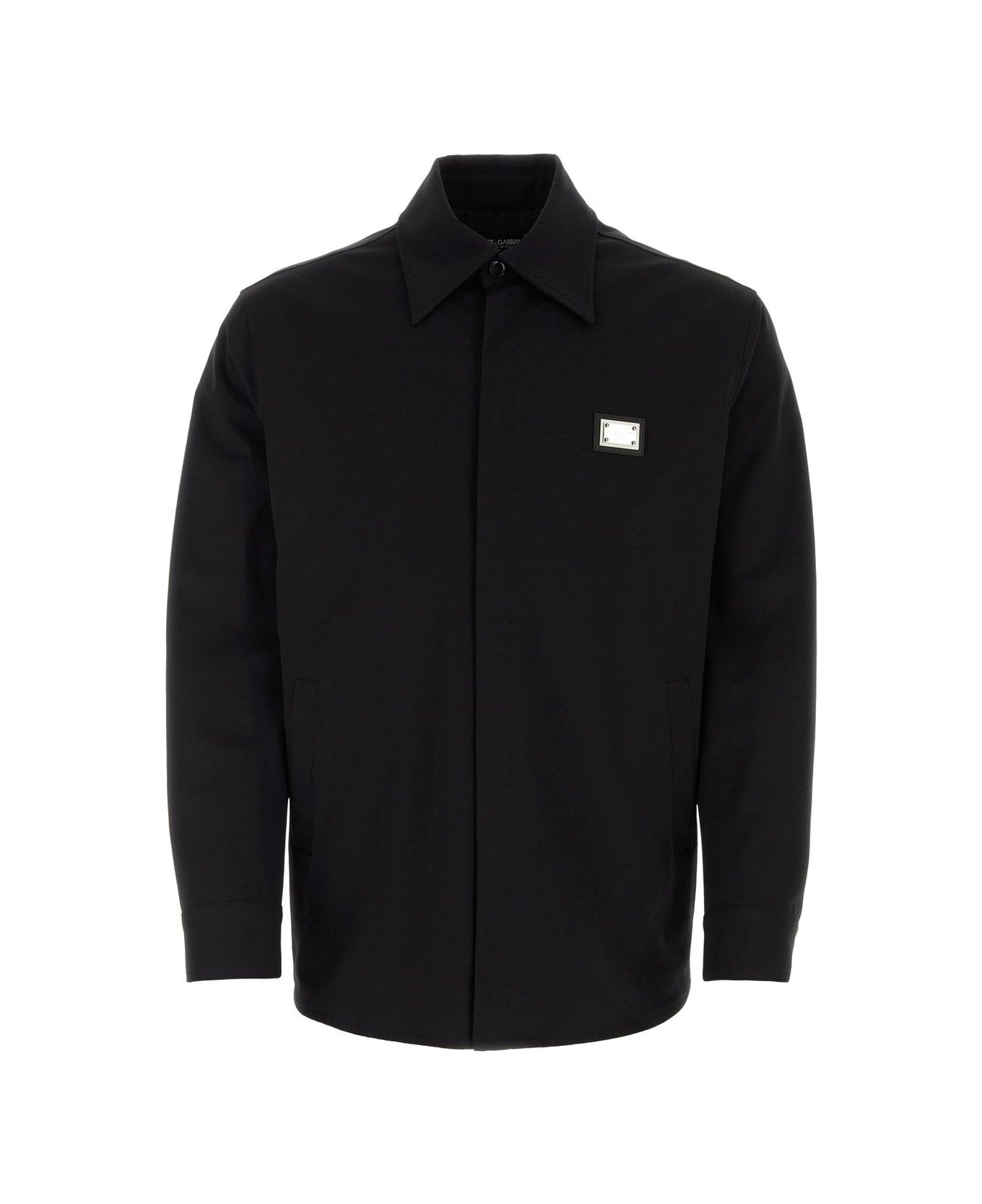 Dolce & Gabbana Logo-plaque Concealed Fastened Overshirt - Black