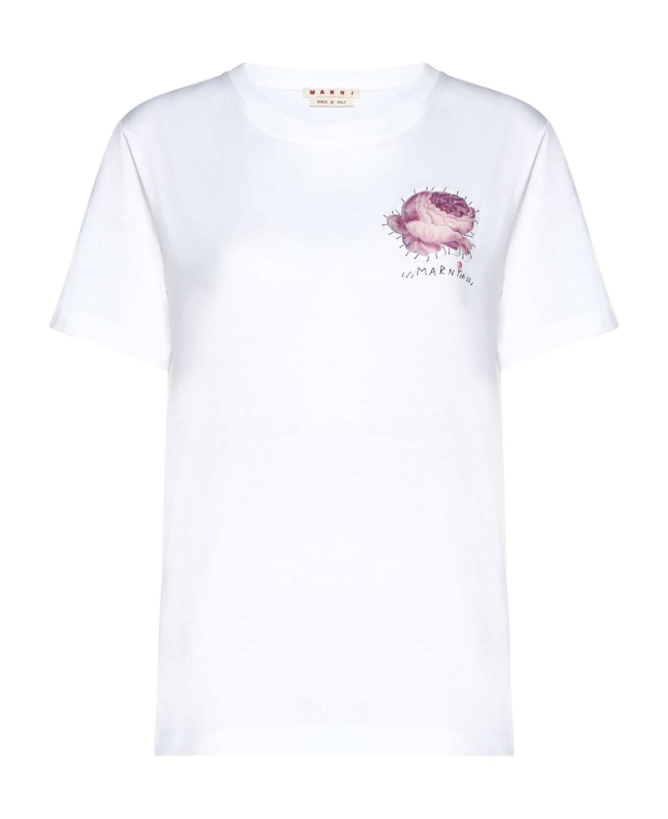 Marni White T-shirt With Flower Application - White