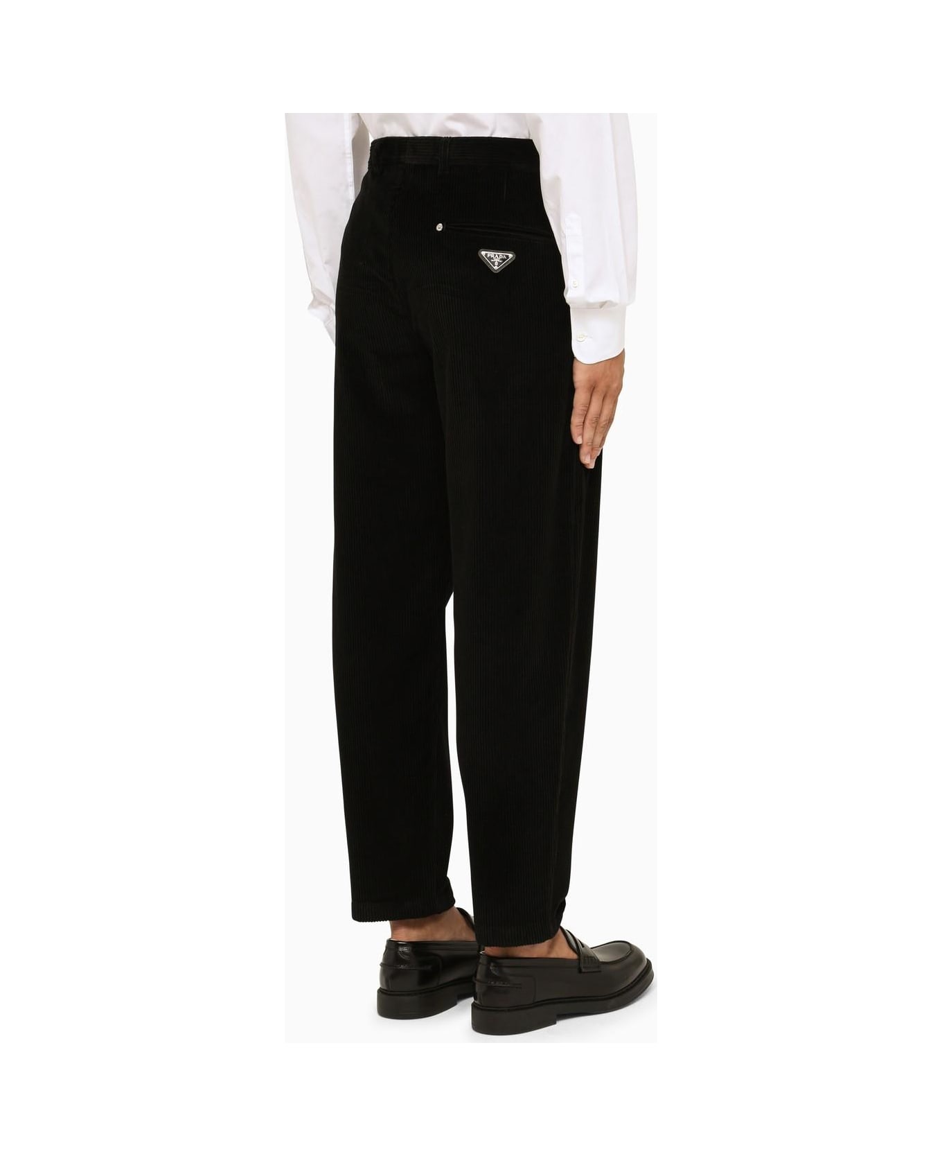 Prada Black Cropped Cotton Trousers - Nero