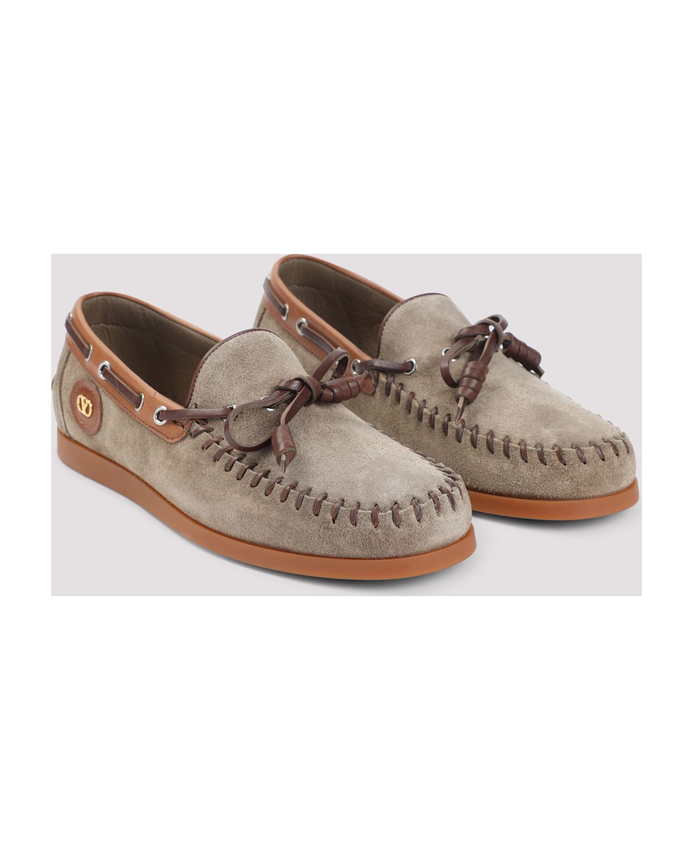 Valentino Garavani Palm Avenue Boat Shoes - Amv Dark Khaki Tobacco Bark Brown