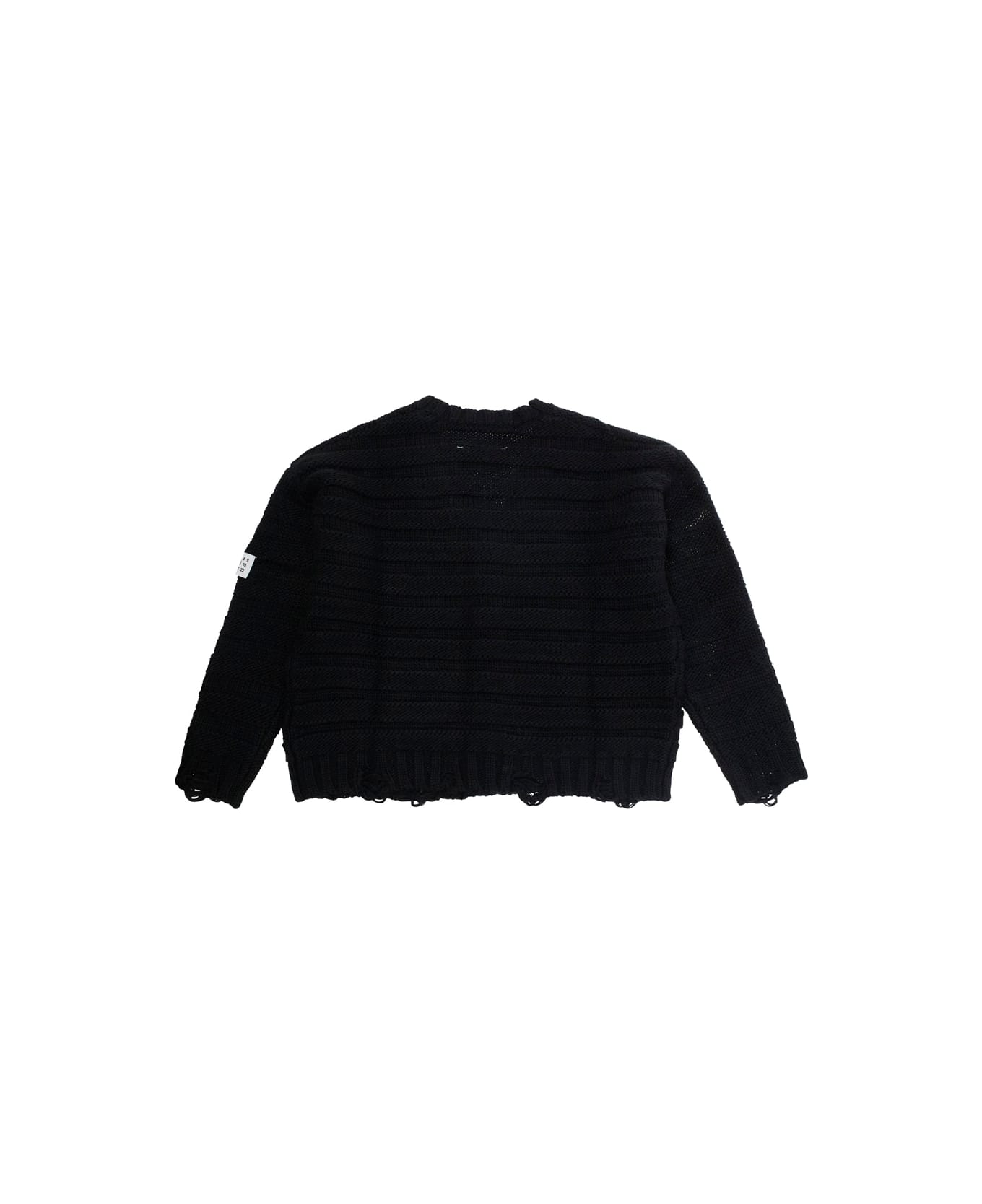 MM6 Maison Margiela Black Cardigan With V Neck And Logo Patch On The Front In Wool Blend Boy - Black