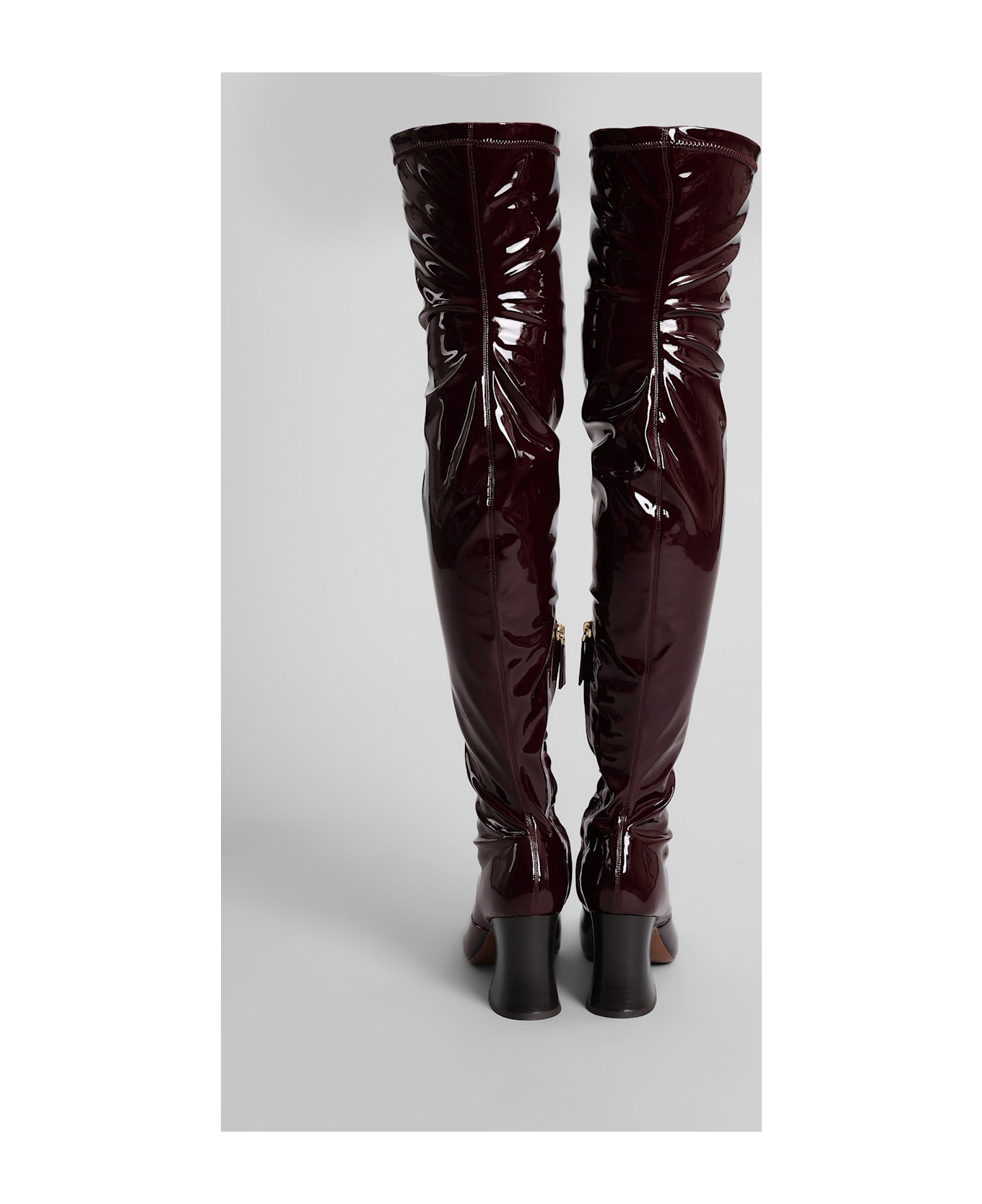 Chloé Janis High Heels Boots In Bordeaux Patent Leather - bordeaux