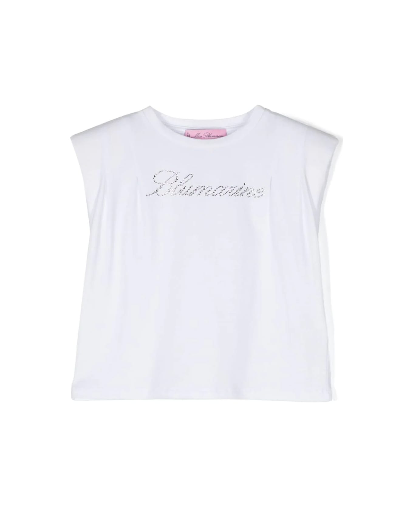 Miss Blumarine White T-shirt With Rhinestone Logo - White