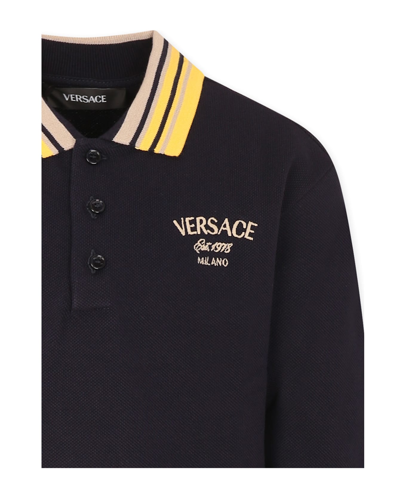 Versace Blue Polo Shirt For Boy With Logo - Blue