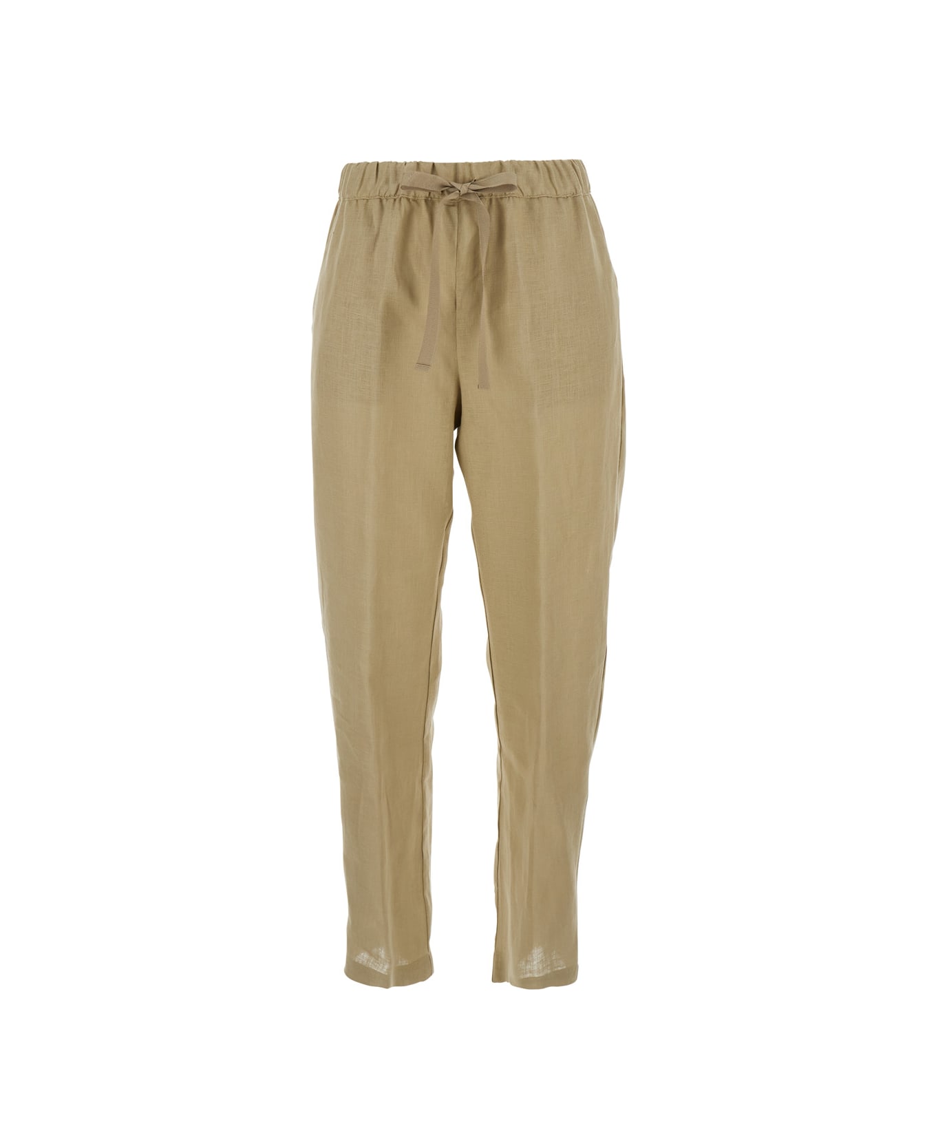 SEMICOUTURE Beige Pants With Elastic Waist With Drawstring In Linen Woman - Beige
