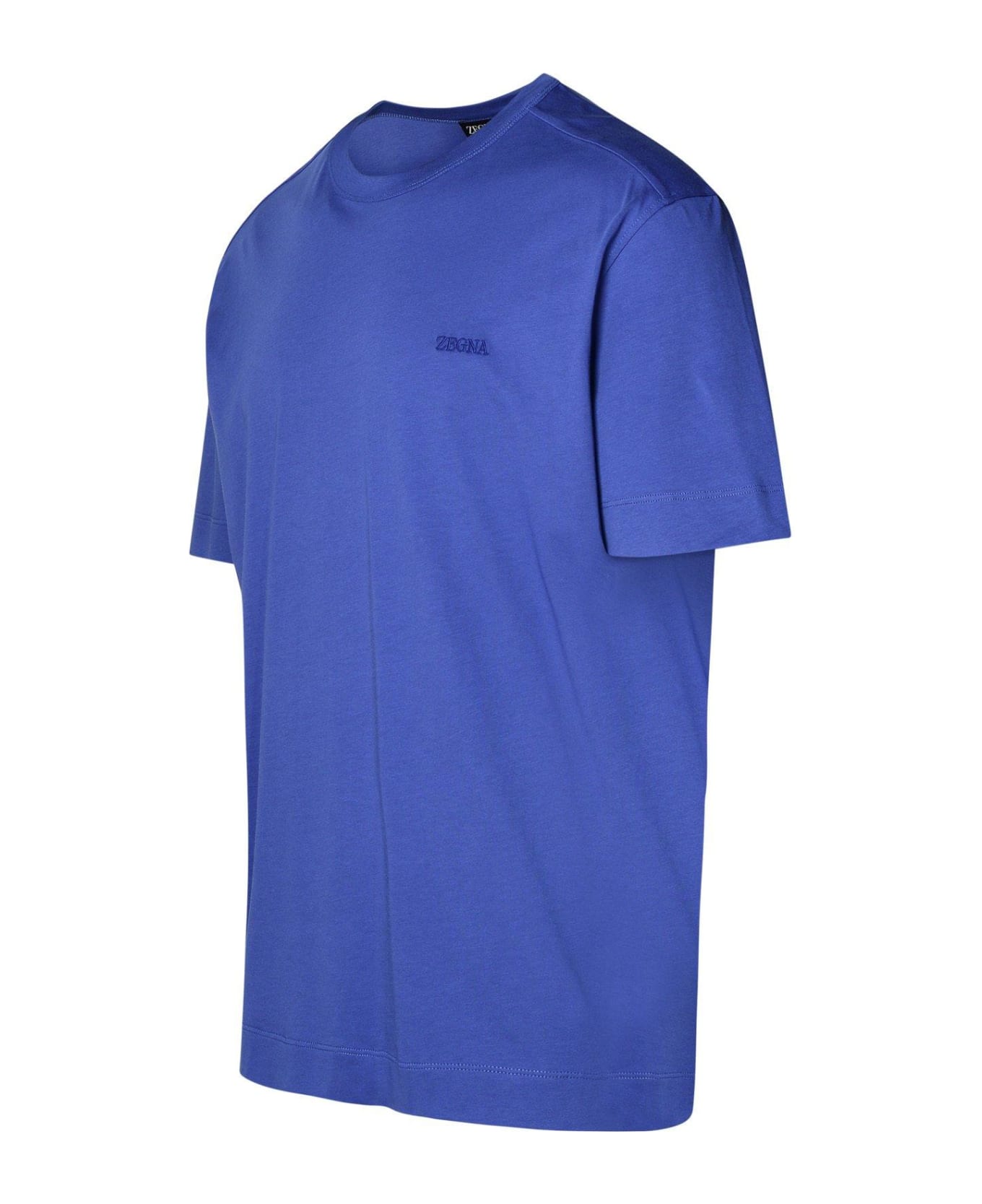 Zegna Logo Embroidered Crewneck T-shirt - ROYAL BLUE