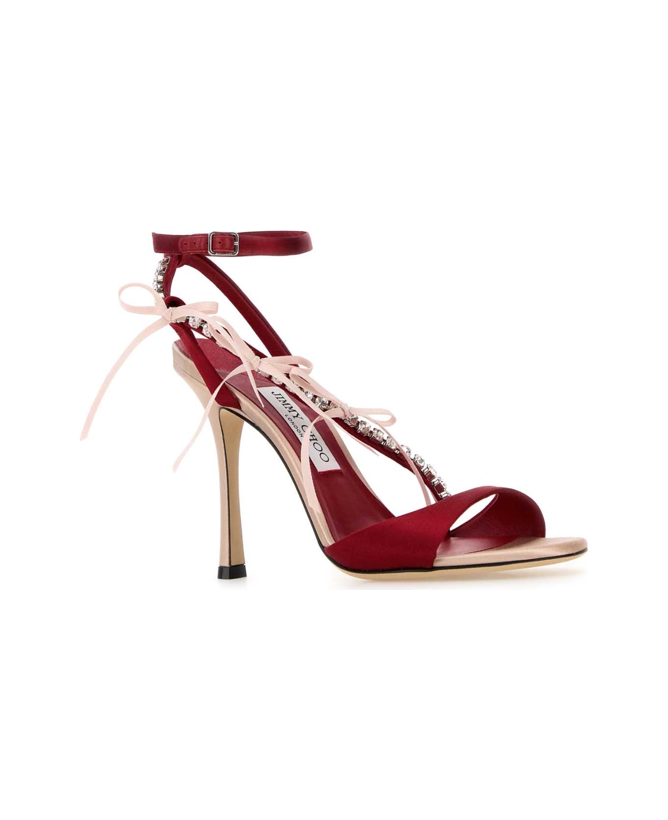 Jimmy Choo Red Satin Lula 100 Sandals - MACARONRUBYRED