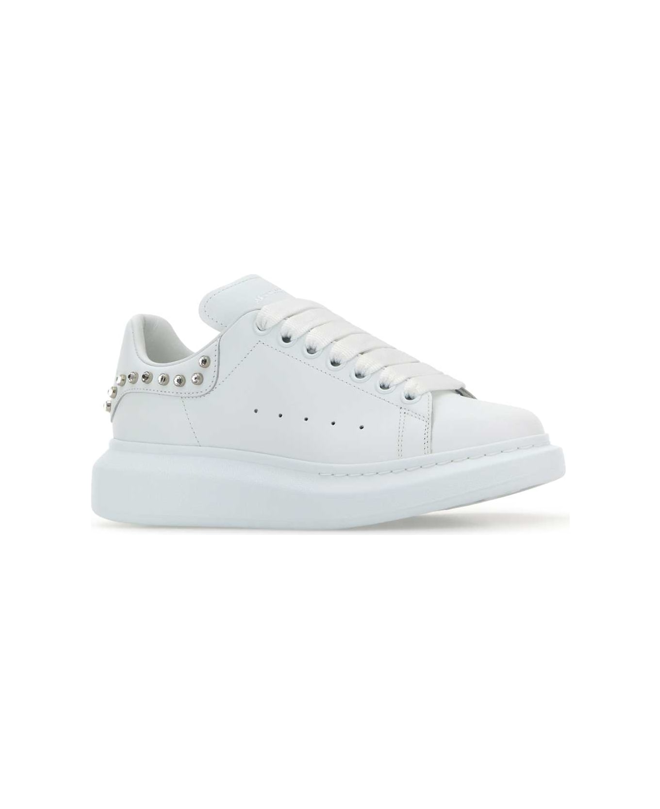 Alexander McQueen White Leather Sneakers With White Leather Heel - WHITEWHITECRYSTAL