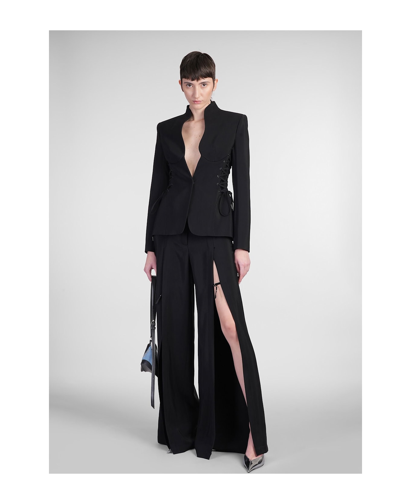Mugler Pants In Black Viscose - black