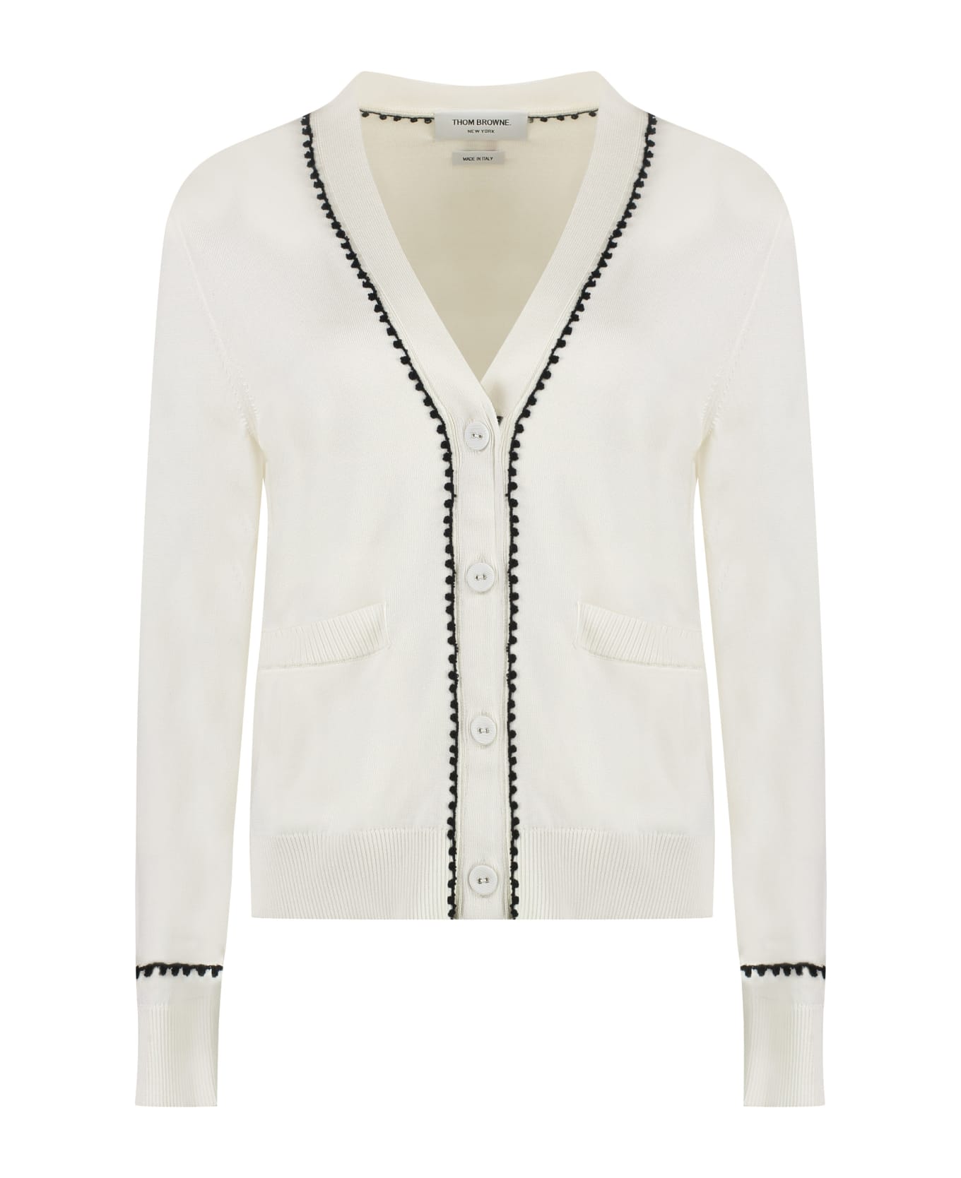 Thom Browne Cardigan In Silk And Cotton - White カーディガン