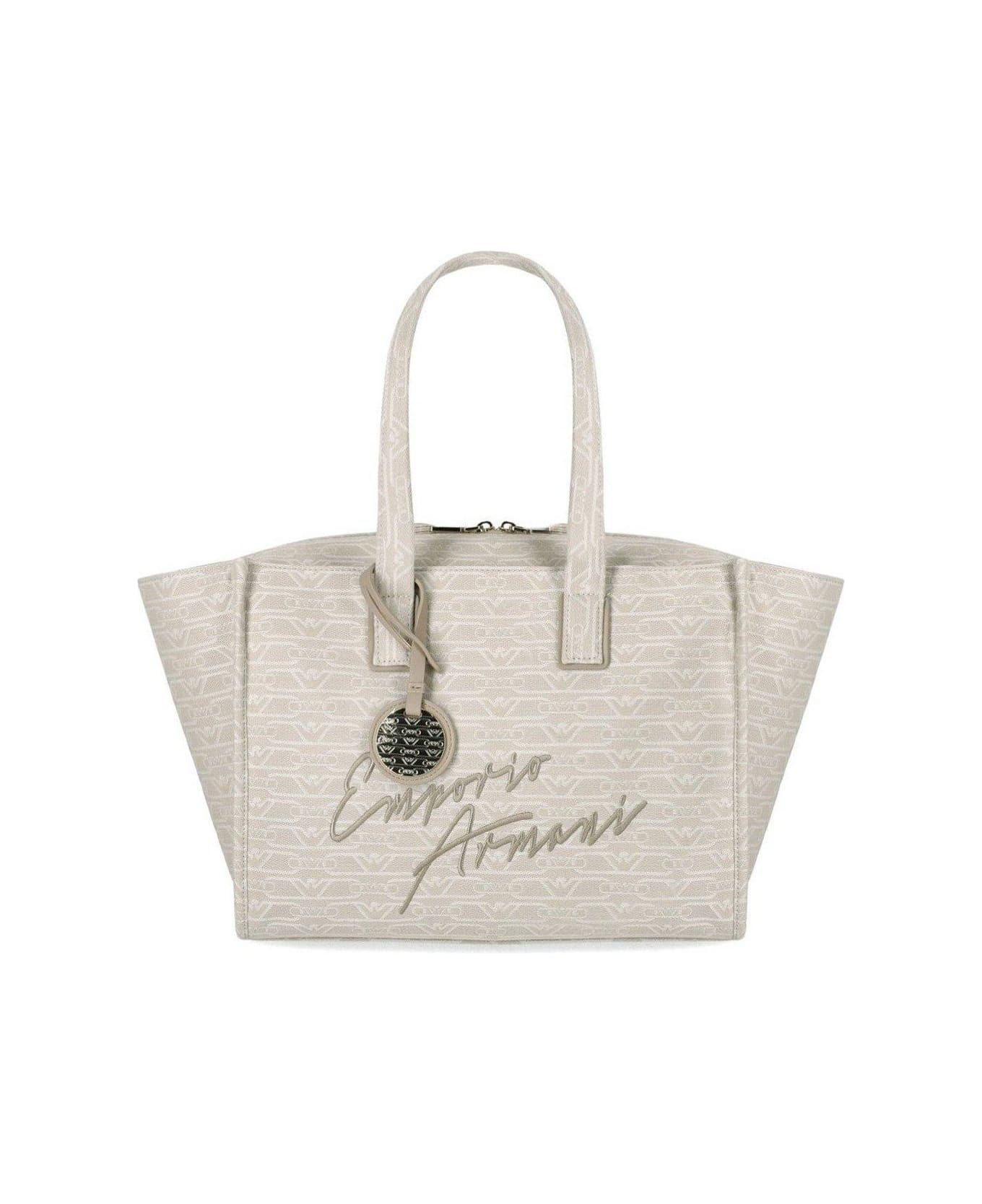 Emporio Armani All-over Monogram Medium Shopper Bag - Natural
