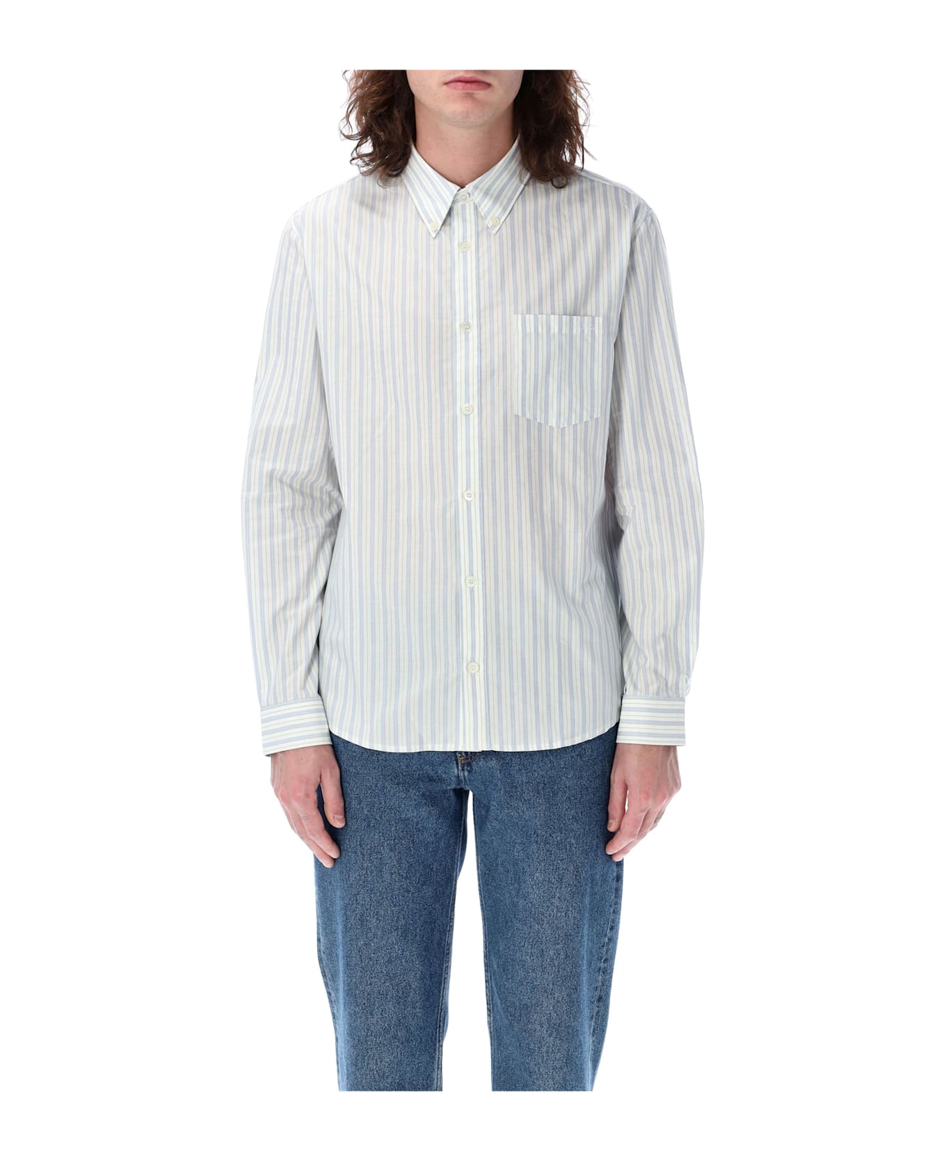 A.P.C. Edouard Brodé Shirt - PALE GREEN STRIPES