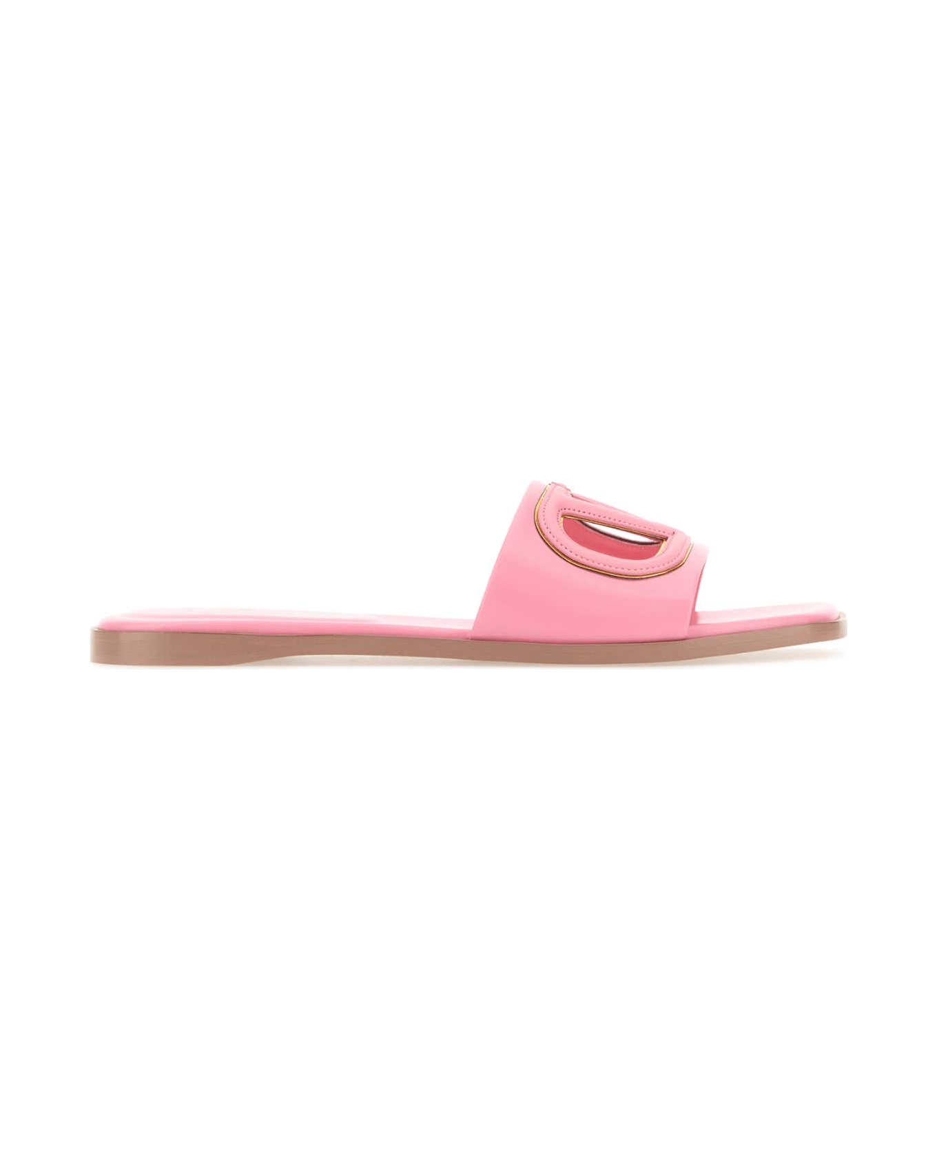 Valentino Garavani Pink Leather Vlogo Slippers - BUBBLEANTIQUEBRASS サンダル