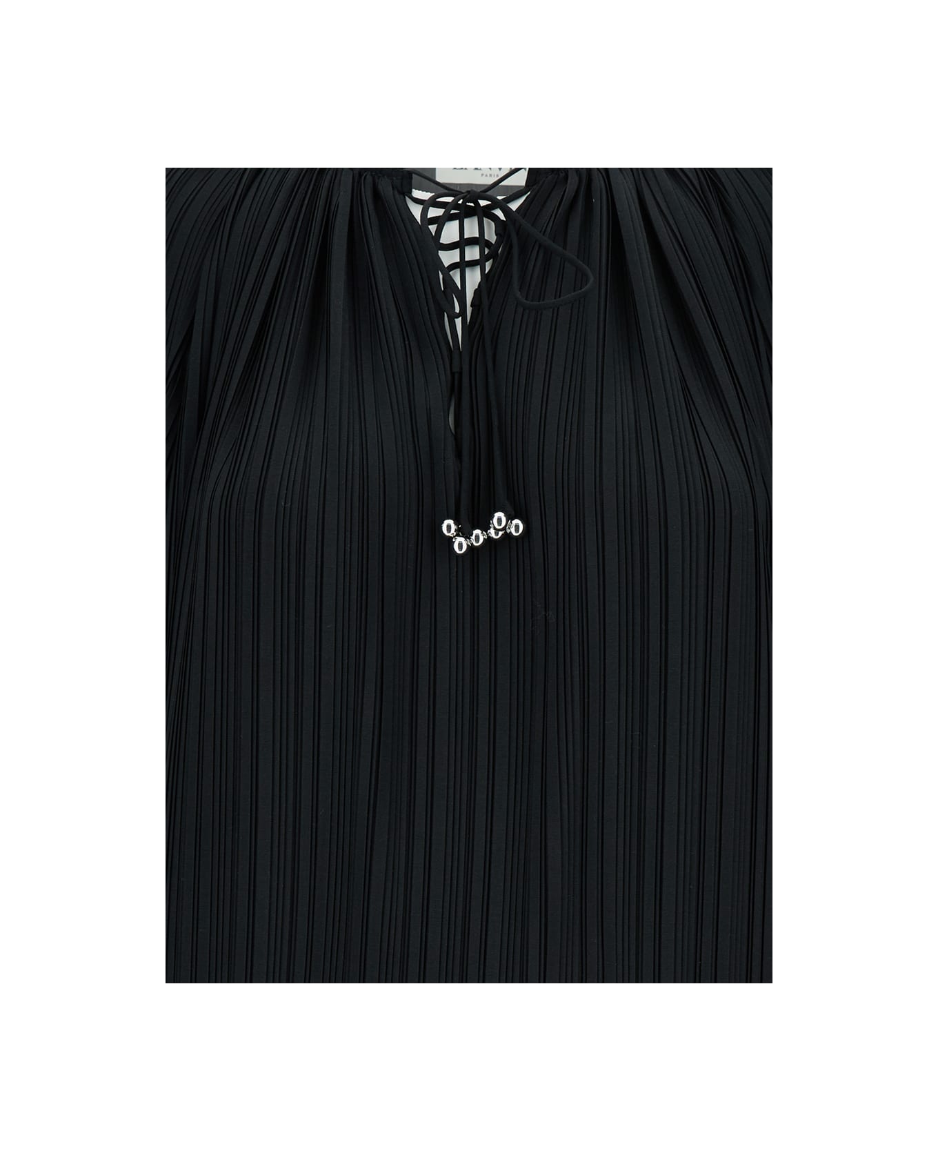 Lanvin Long Sleeve Pleated Blouse Open Neck - Black