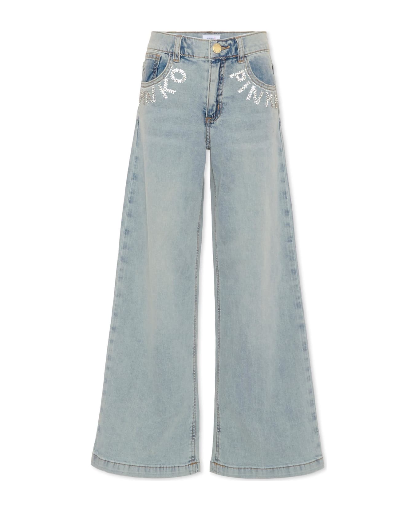 Pinko Light Blue Jeans For Girl With Logo - Light Blue
