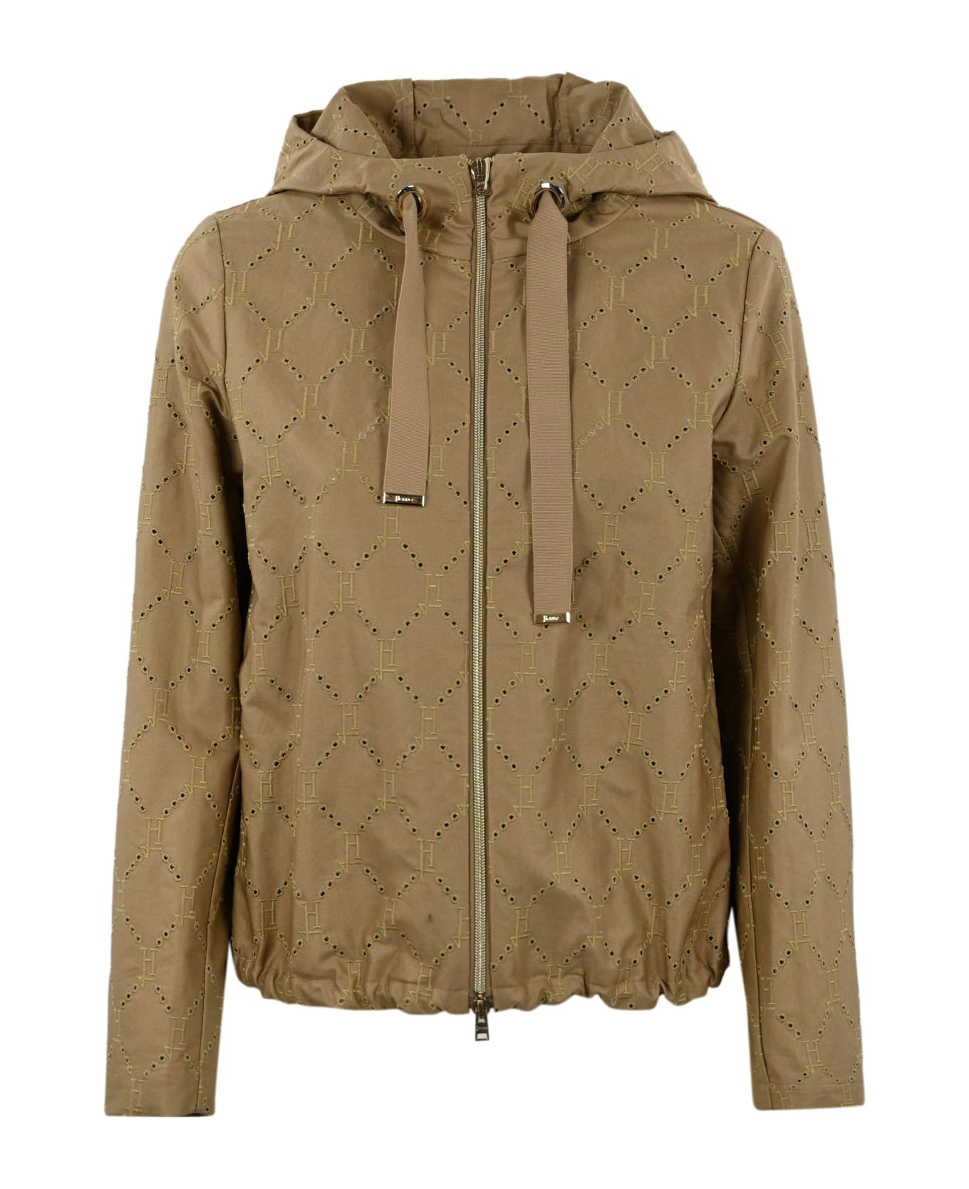 Herno Perforated Jacket With Hood - BROWN