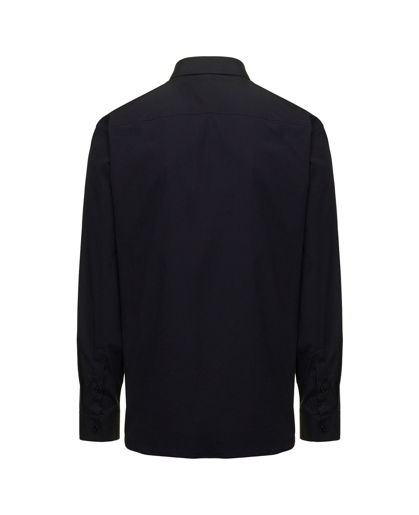 Burberry Black Long Sleeve Shirt With Tonal Logo Embroidery In Stretch Cotton Man - White