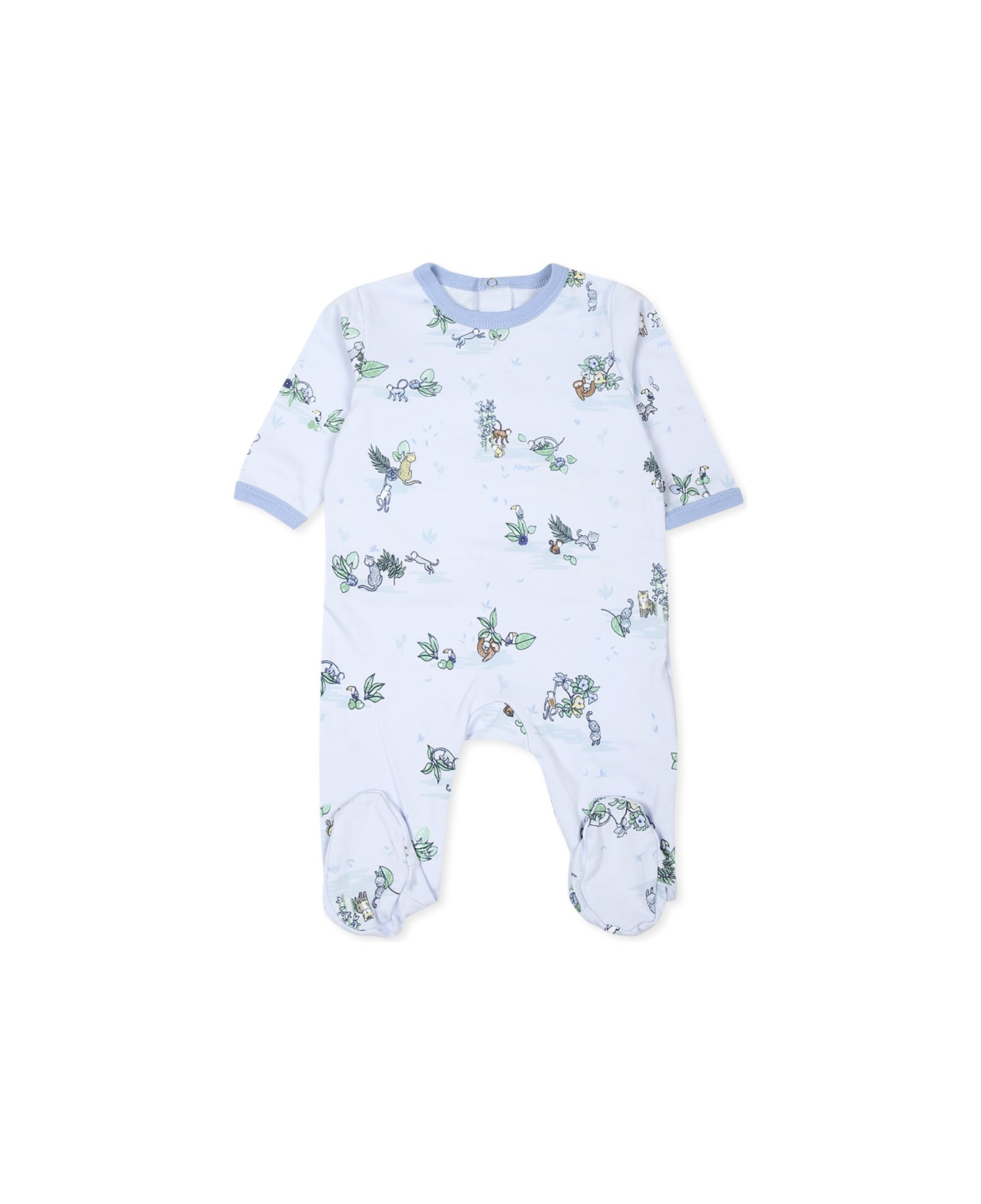 Kenzo Kids Light Blue Babygrow Set For Baby Boy With Tiger And Logo - Light Blue ボディスーツ＆セットアップ