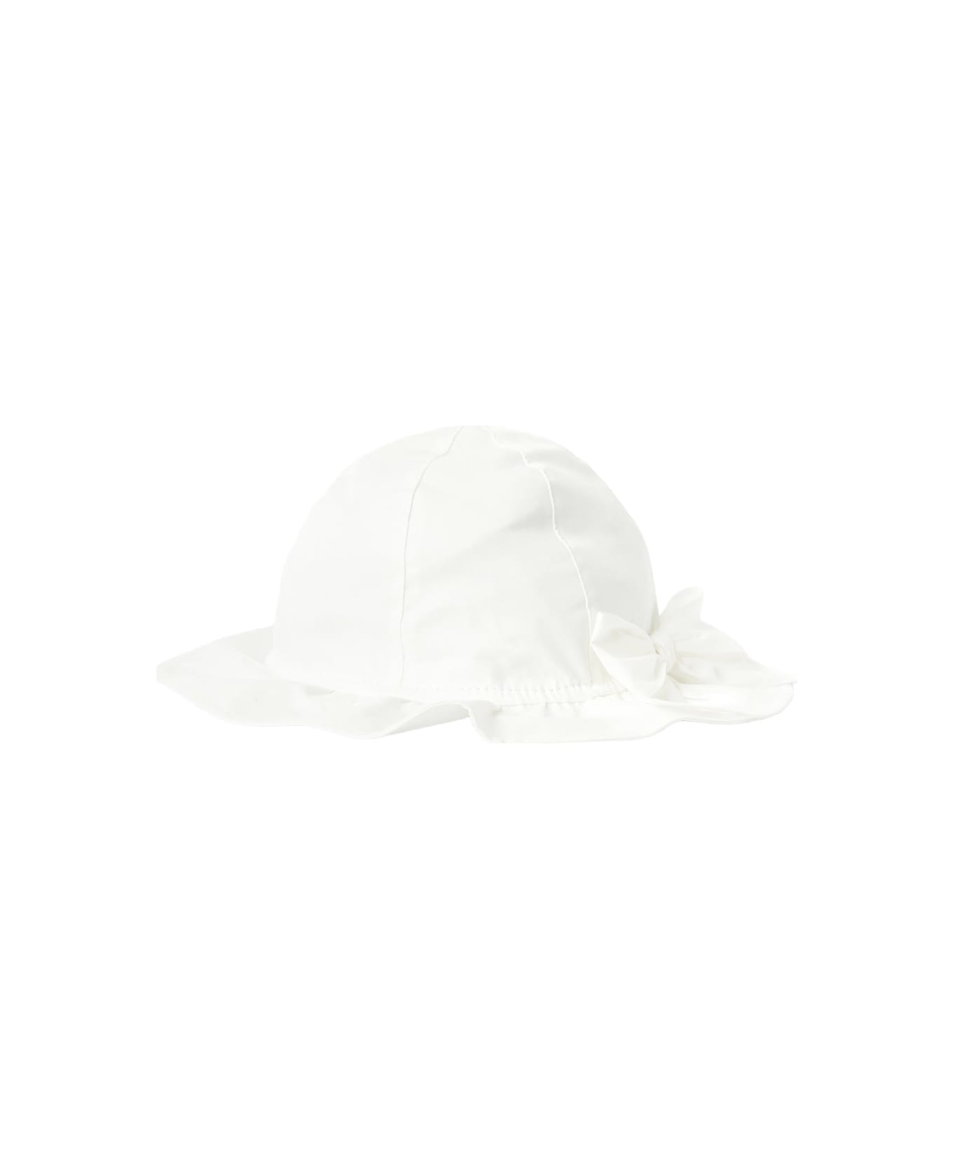 Il Gufo White Stretch Poplin Hat With Bow - White
