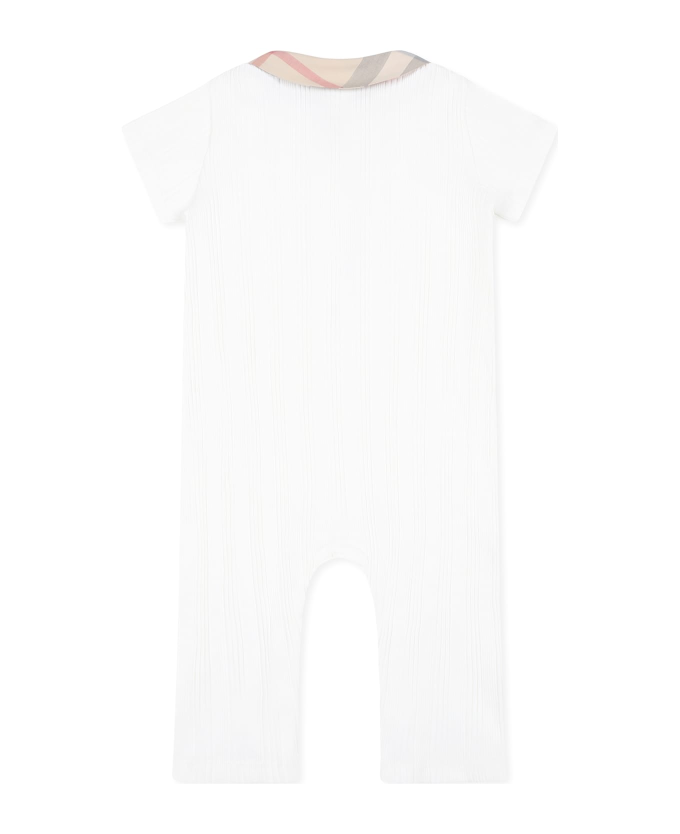 Burberry Ivory Romper For Baby Boy With Vintage Check - Ivory