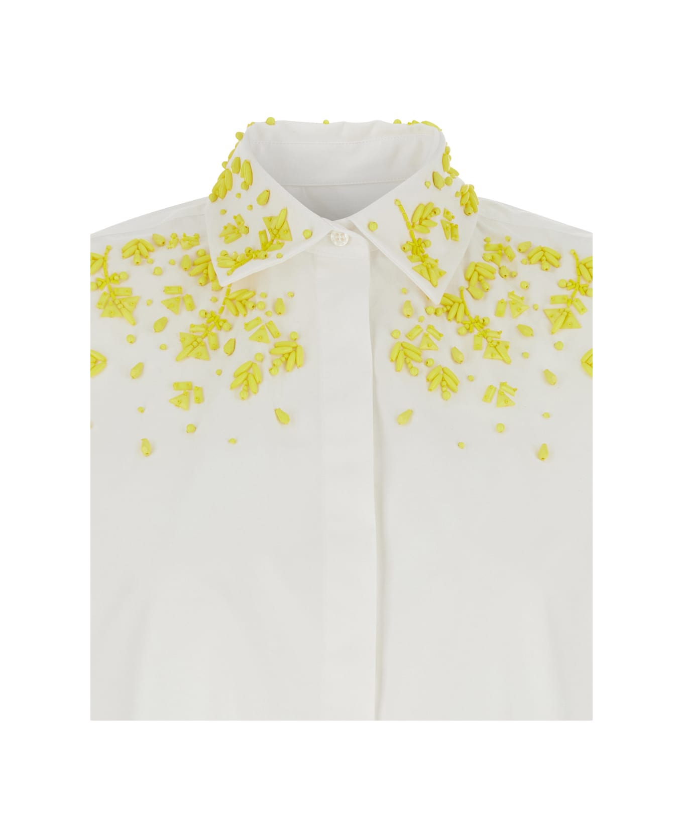 MSGM White Shirt With Classic Collar And Front Embellishment In Fabric Woman - White