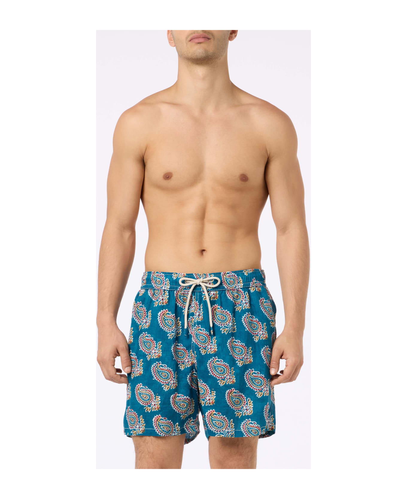 MC2 Saint Barth Man Mid-length Linen Swim-shorts Gustavia With - BLUE NAVY