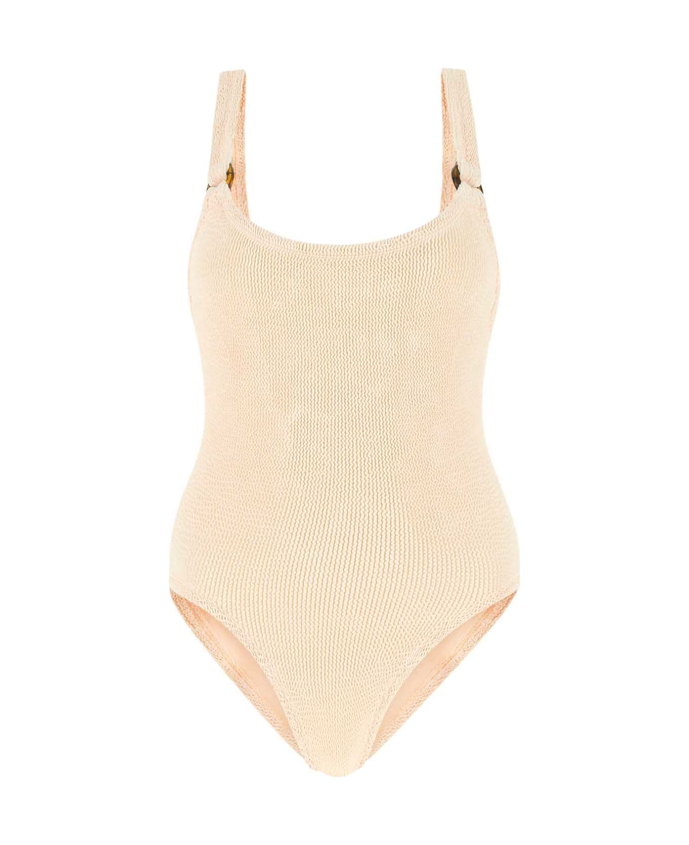 Hunza G Light Pink Stretch Nylon Domino Swimsuit - BLUSH 水着