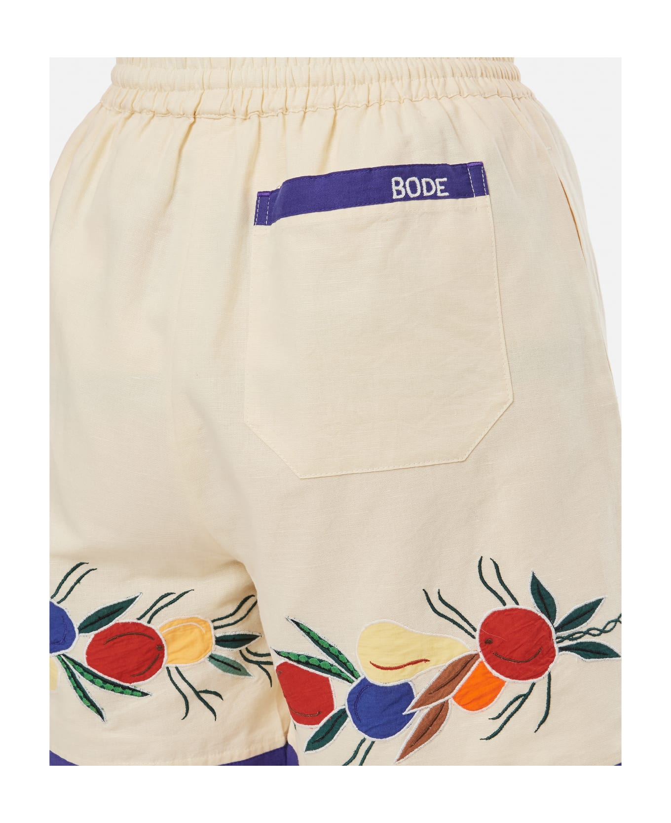 Bode Linen Cotton Blend Fruit Details Shorts - White