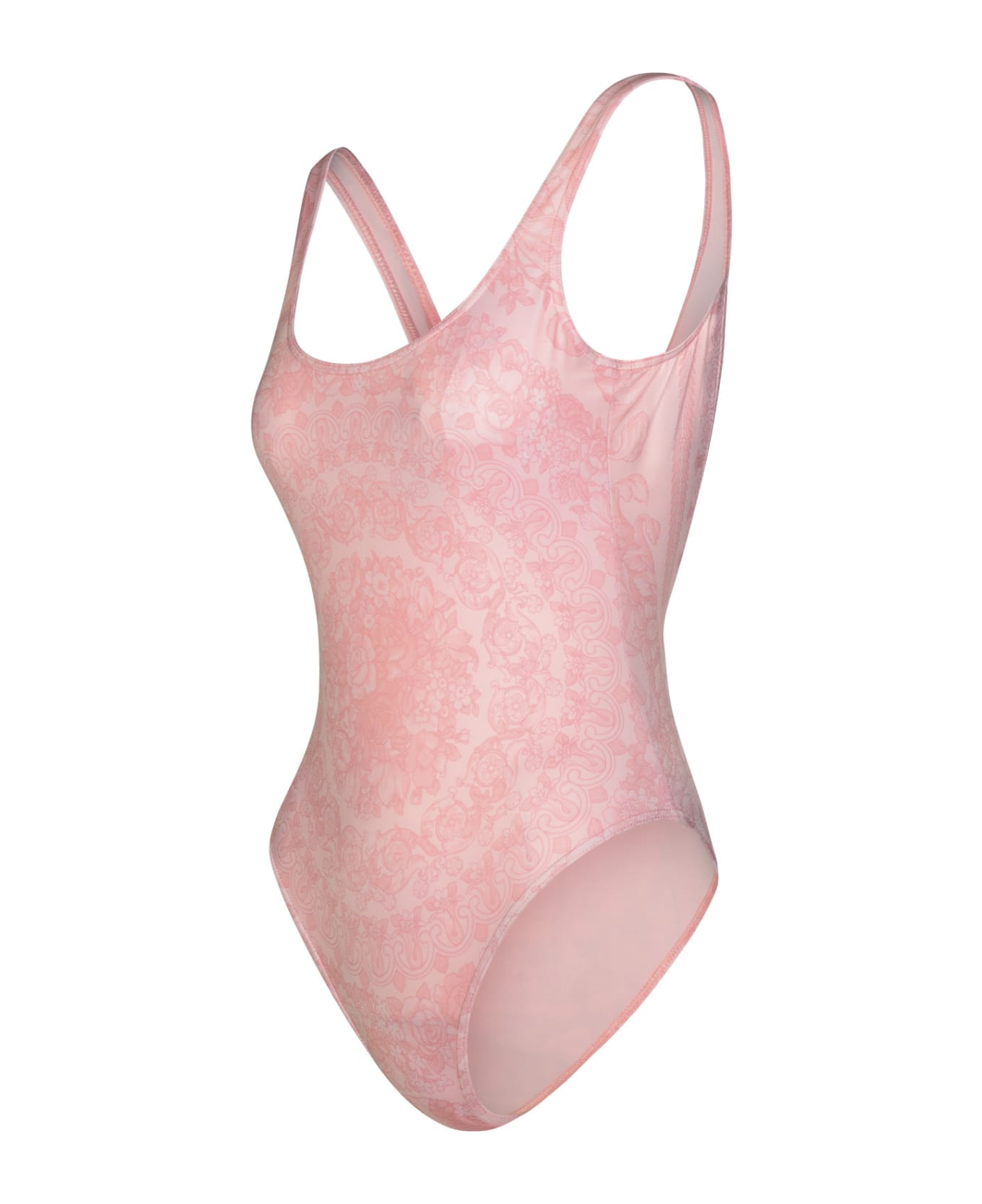 Versace 'barocco' One-piece Swimsuit In Pink Polyester Blend - Pink