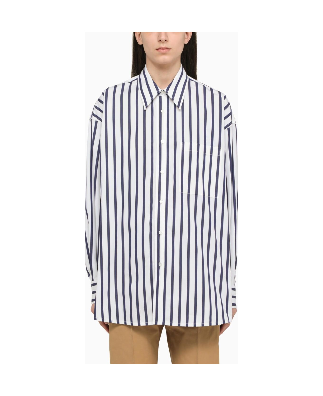 Bottega Veneta White\/navy Striped Shirt