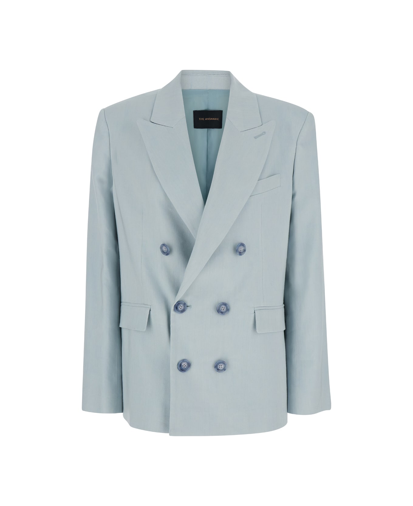 The Andamane Light Blue Single-breasted Blazer In Linen Stretch Woman - Blu