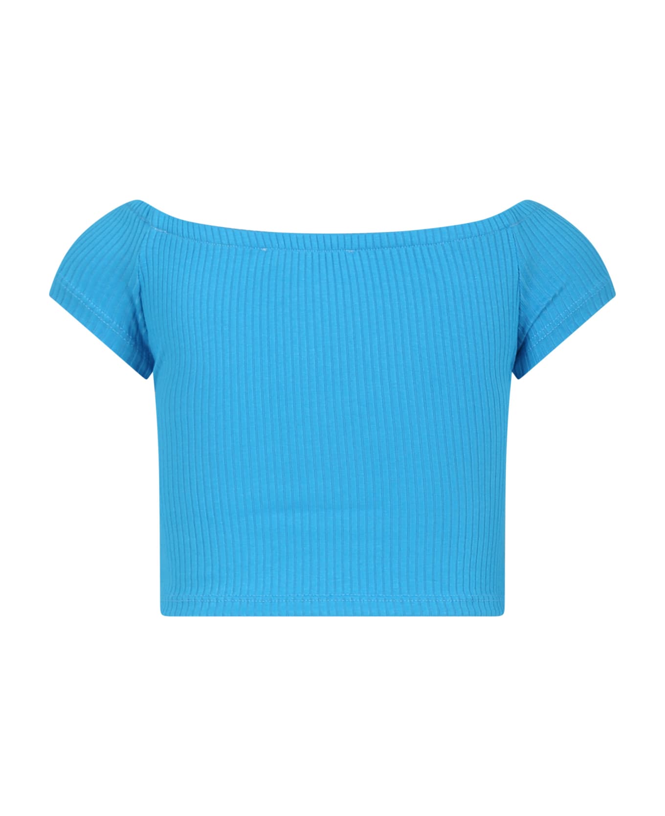 MSGM Light Blue T-shirt For Girl With Logo - Light Blue Tシャツ＆ポロシャツ