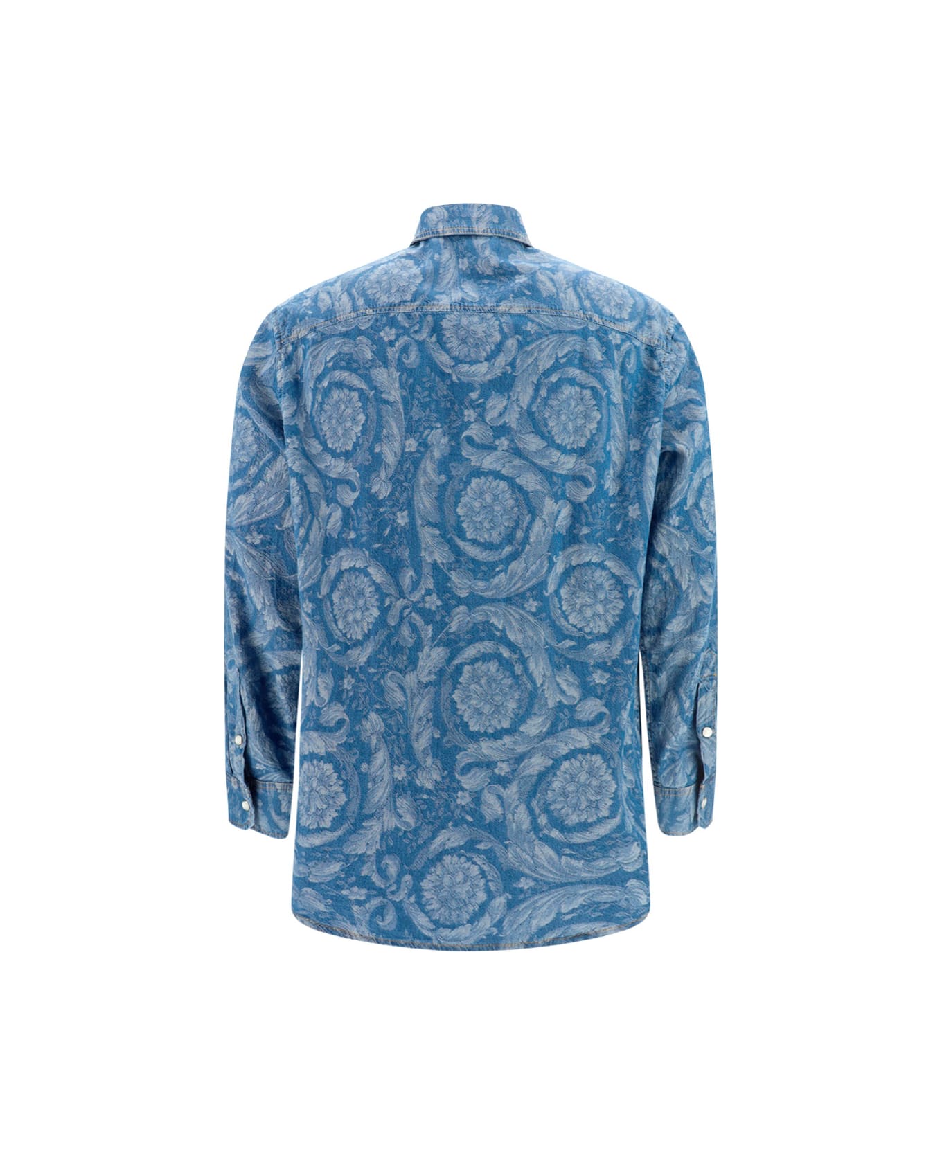 Versace Light Blue Cotton Denim Shirt - Blu Medio Lavato