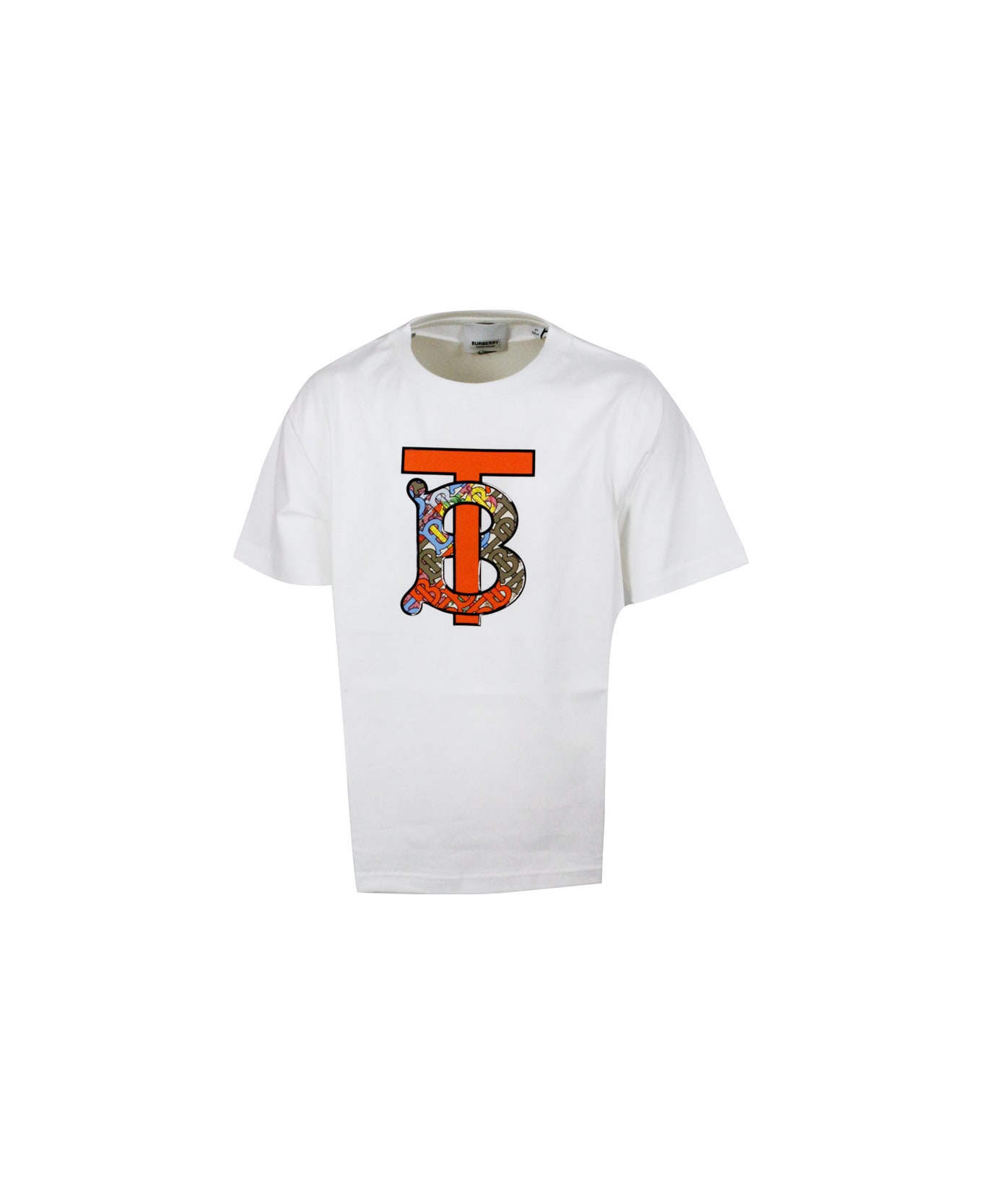 Burberry Short-sleeved Cotton T-shirt With Logo Print On The Chest - White