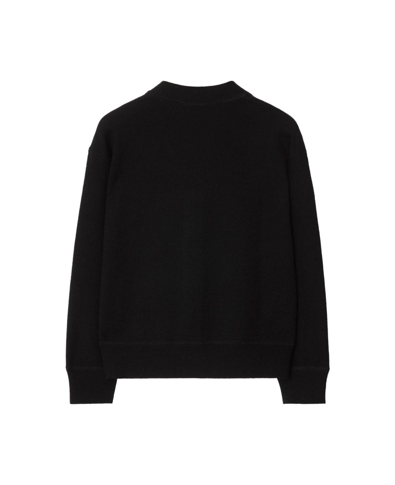 Burberry Kids Wool Cardigan With Logo Application - Black