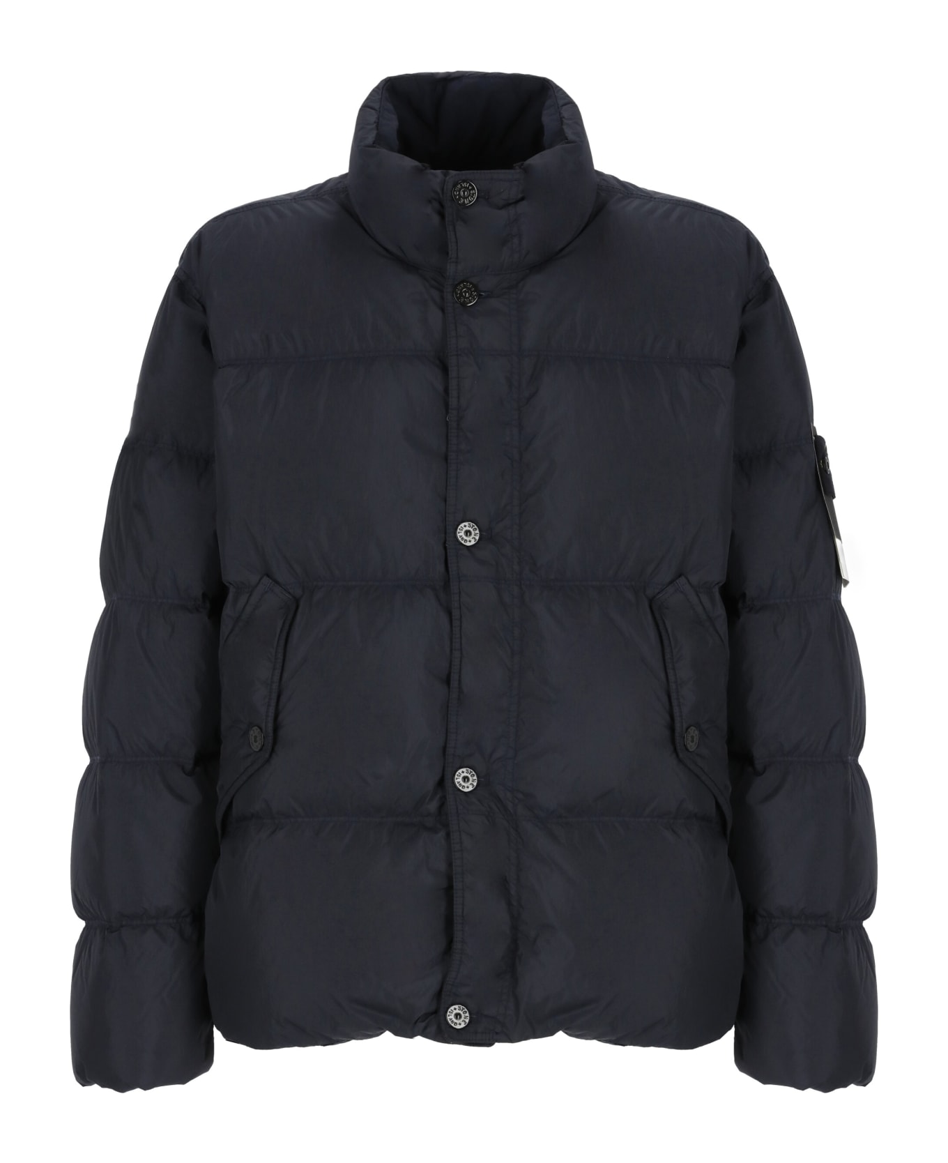 Stone Island Down Jacket With Logo - Blue