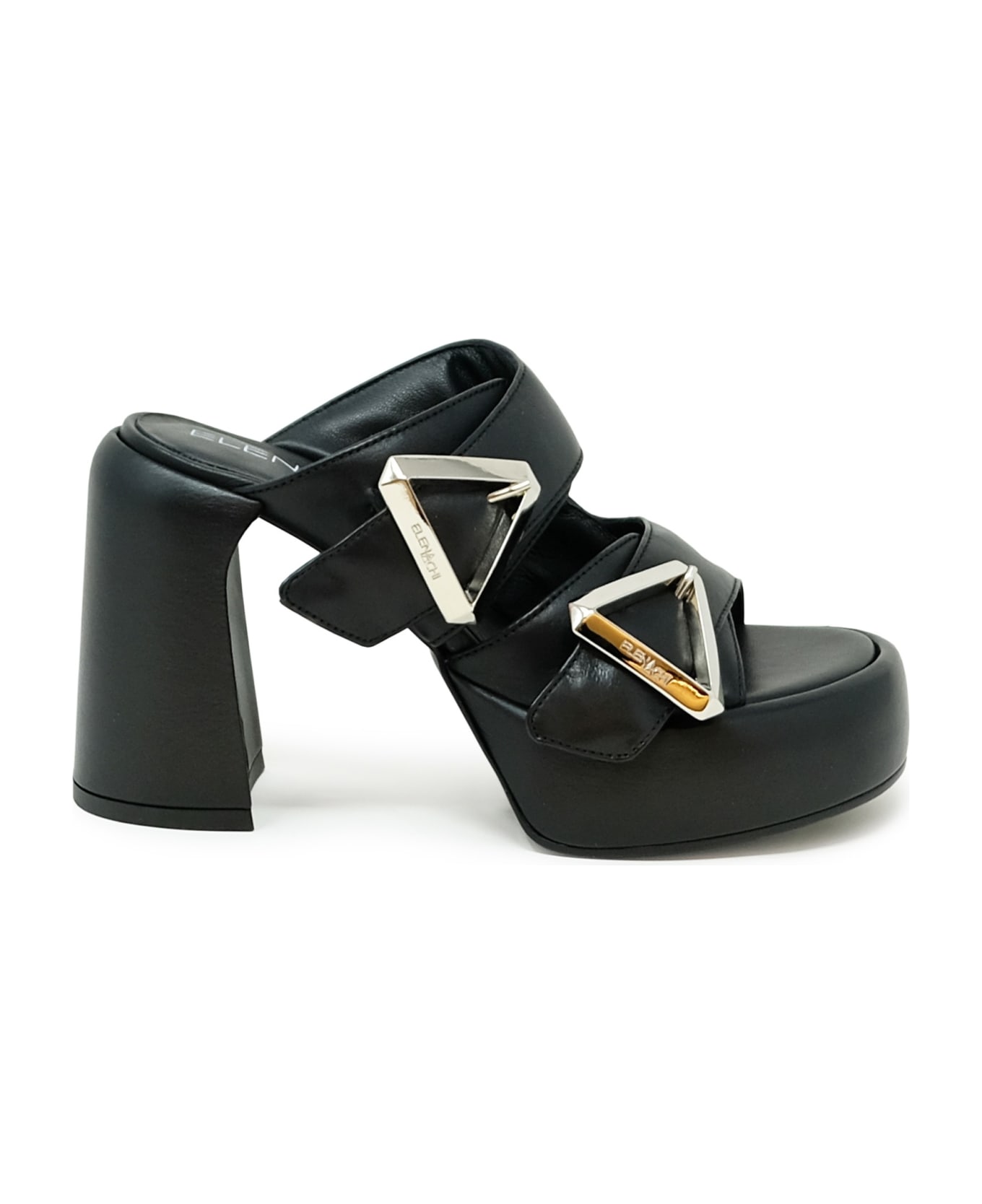 Elena Iachi Black Leather Sandals - BLACK サンダル