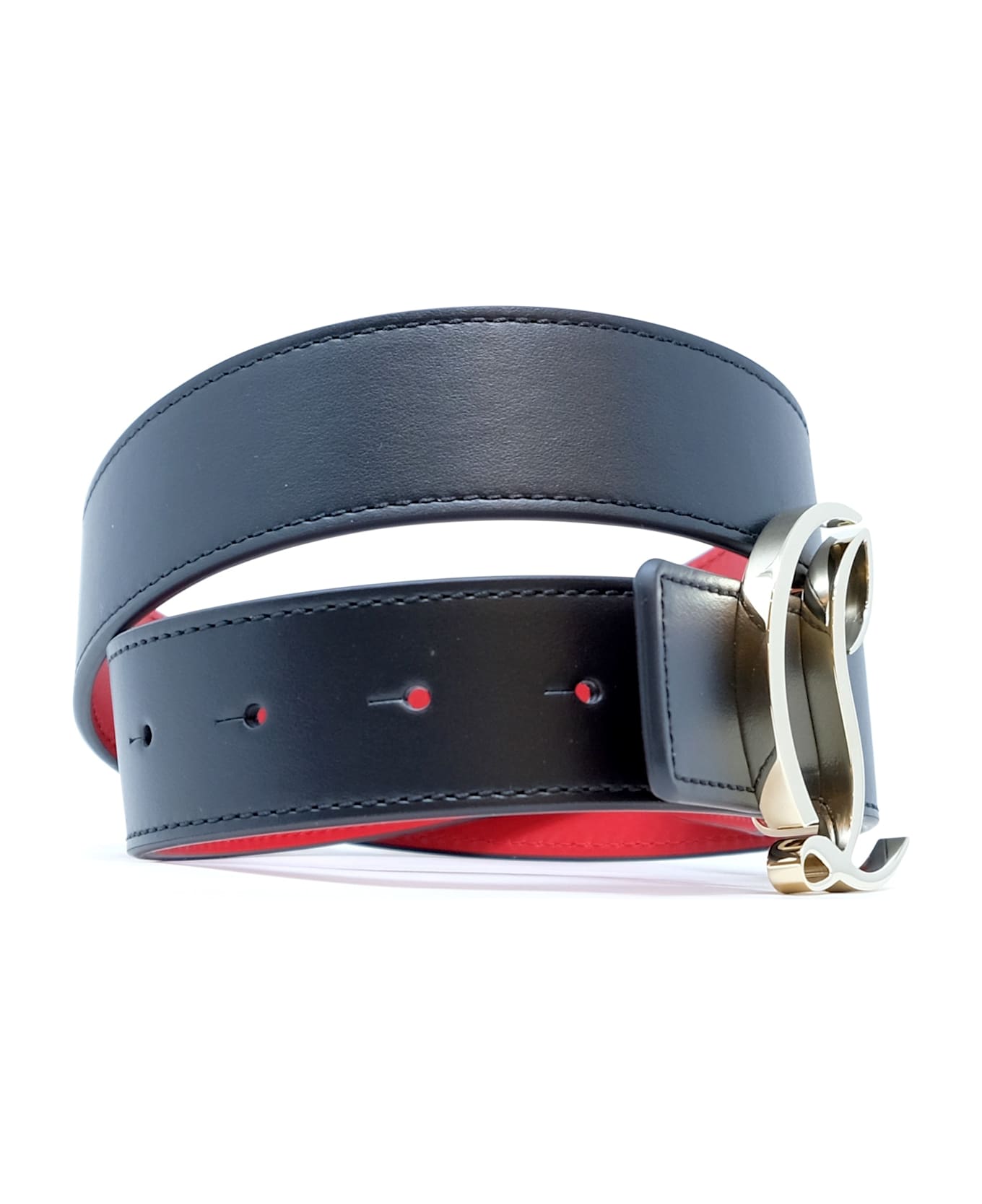 Christian Louboutin Black Gold Calf Paris Leather Metal W Cl Logo 35 Belt - BLACK