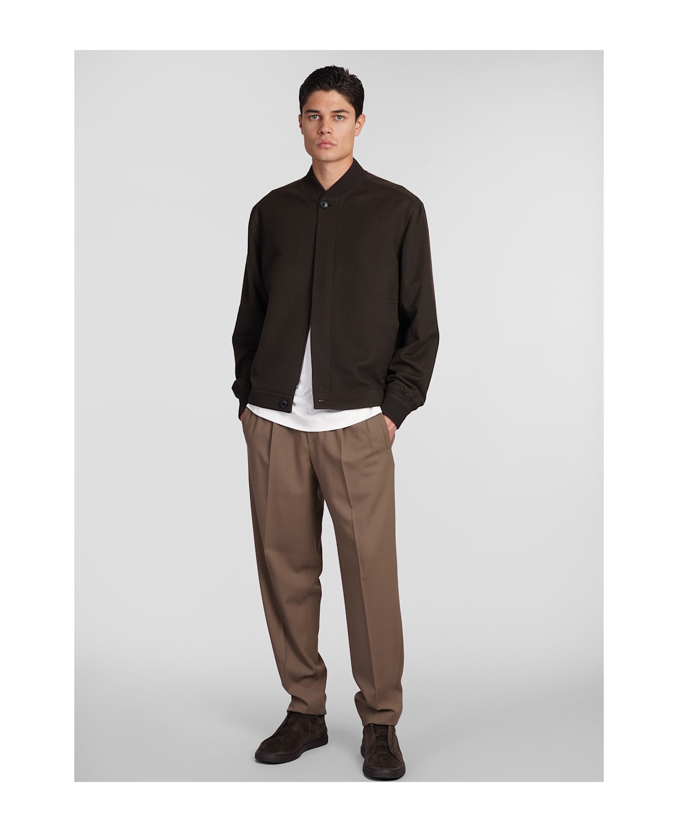 Zegna Bomber In Brown Cashmere - brown