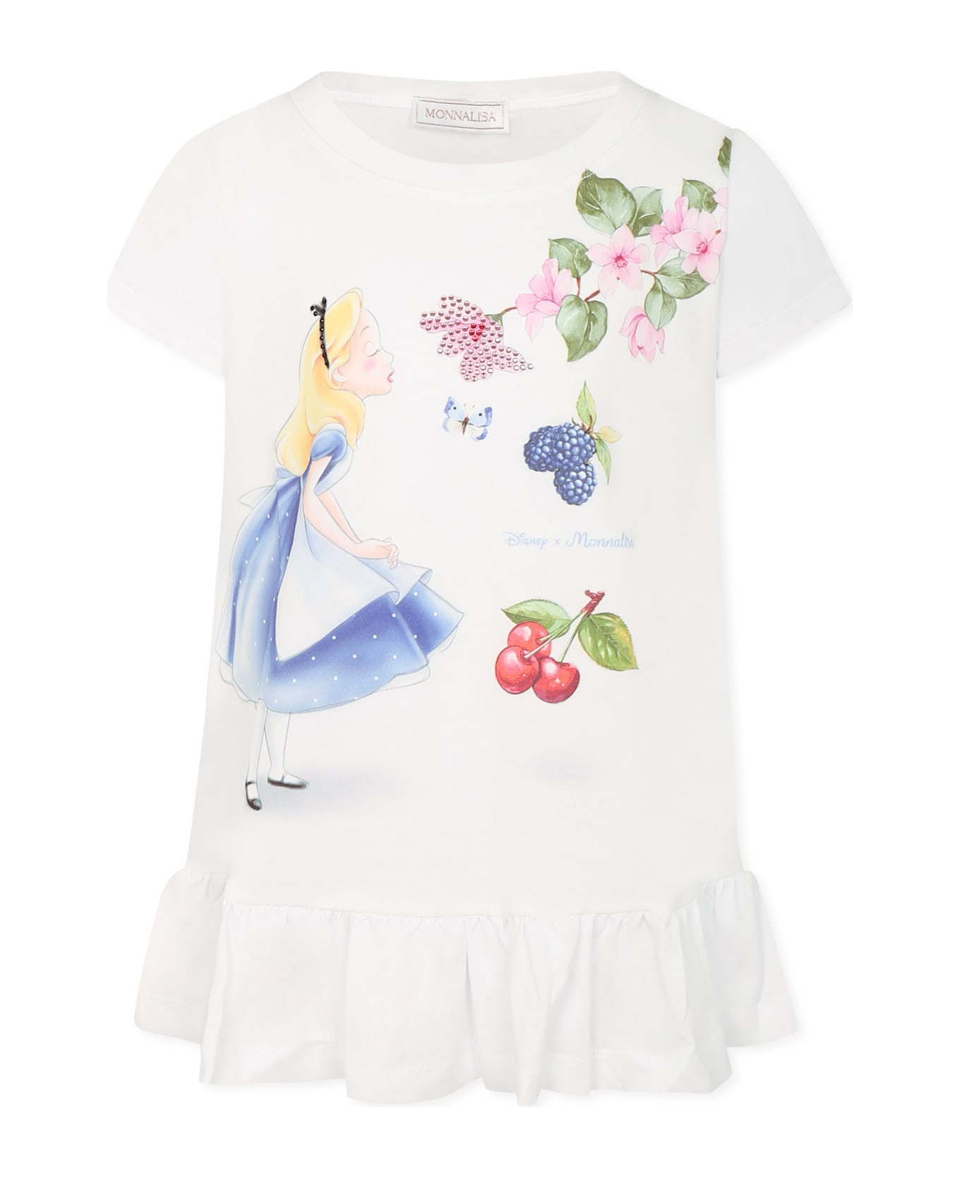 Monnalisa Maxi White T-shirt For Girl With Alice In Wonderland - White
