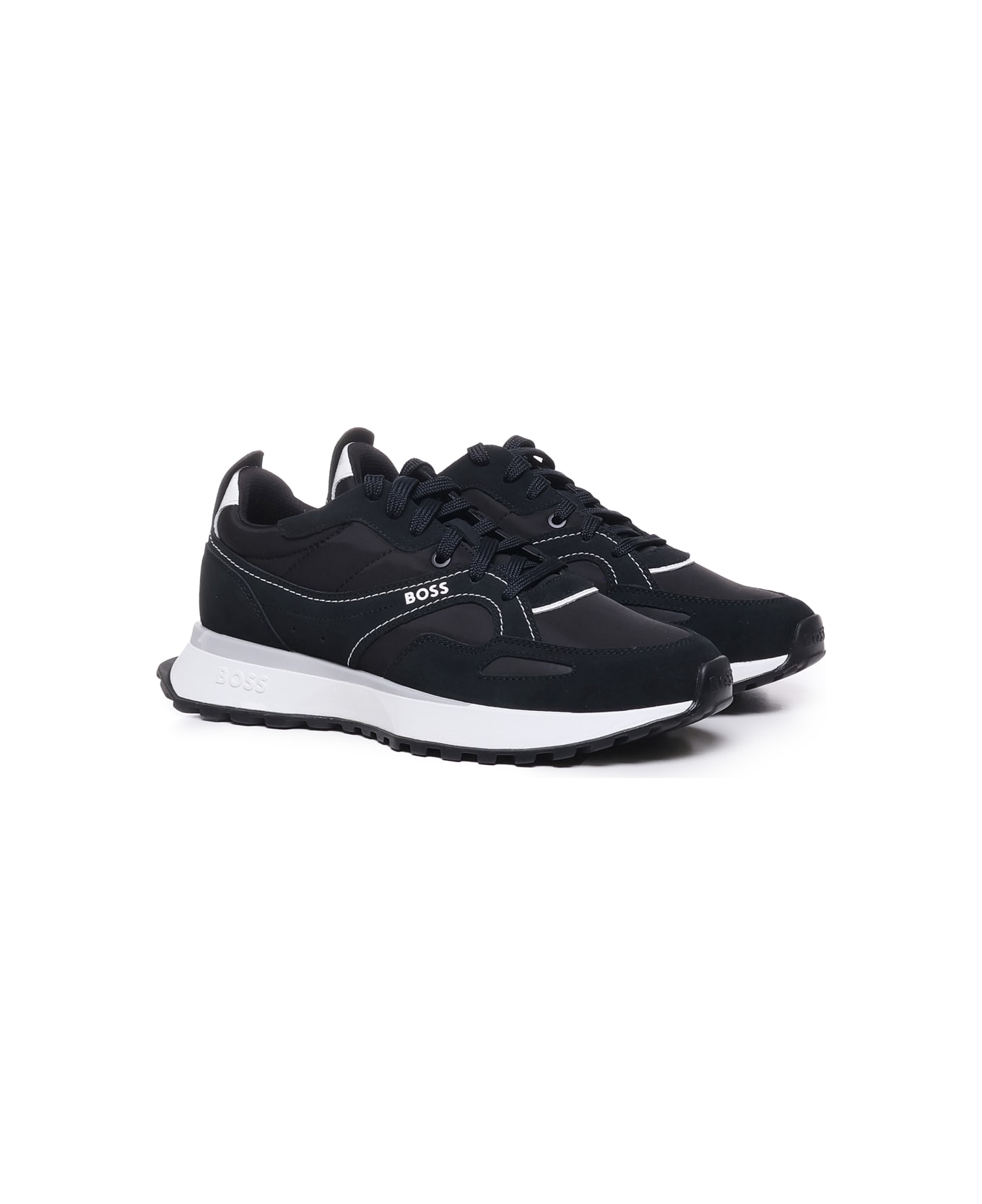 Hugo Boss Leather Sneakers With Logo - Black