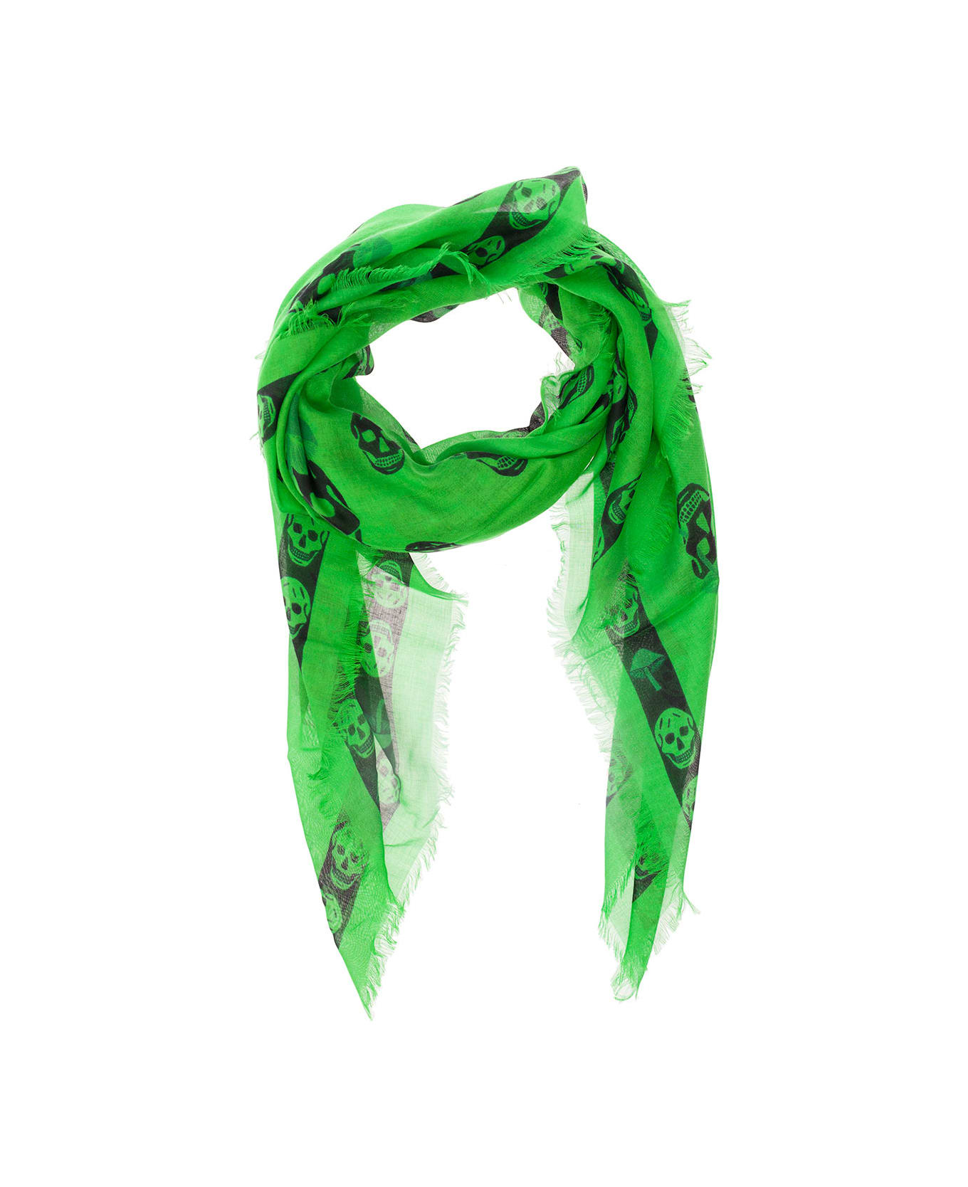 Alexander McQueen Green Scarf With Skull And Mushroom Print All-over In Modal Blend - Green スカーフ＆ストール