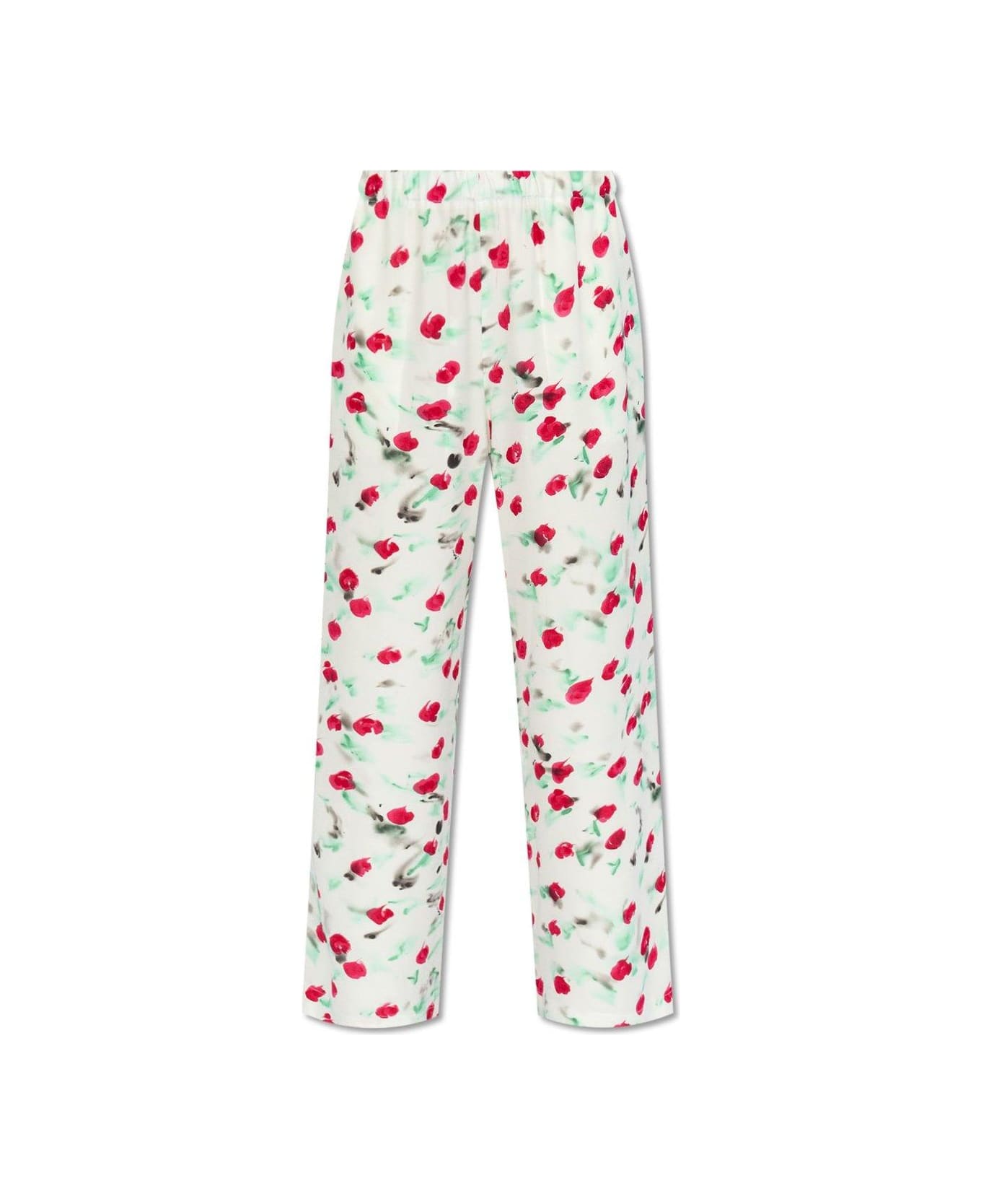 Marni Floral Printed Cropped Satin Trousers - MultiColour